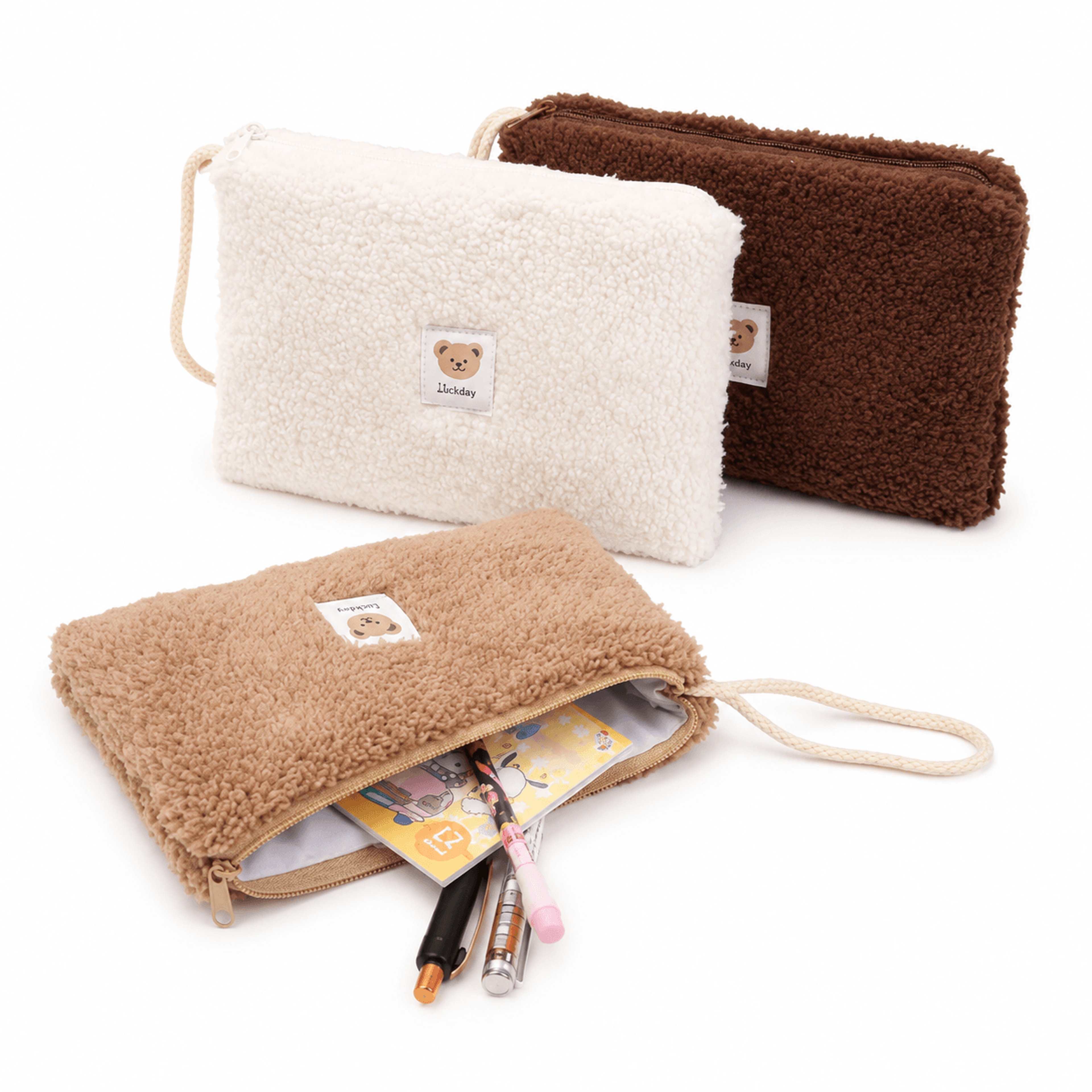 cute plush makeup bag large capacity travel cosmetic bag and makeup organizer pouch