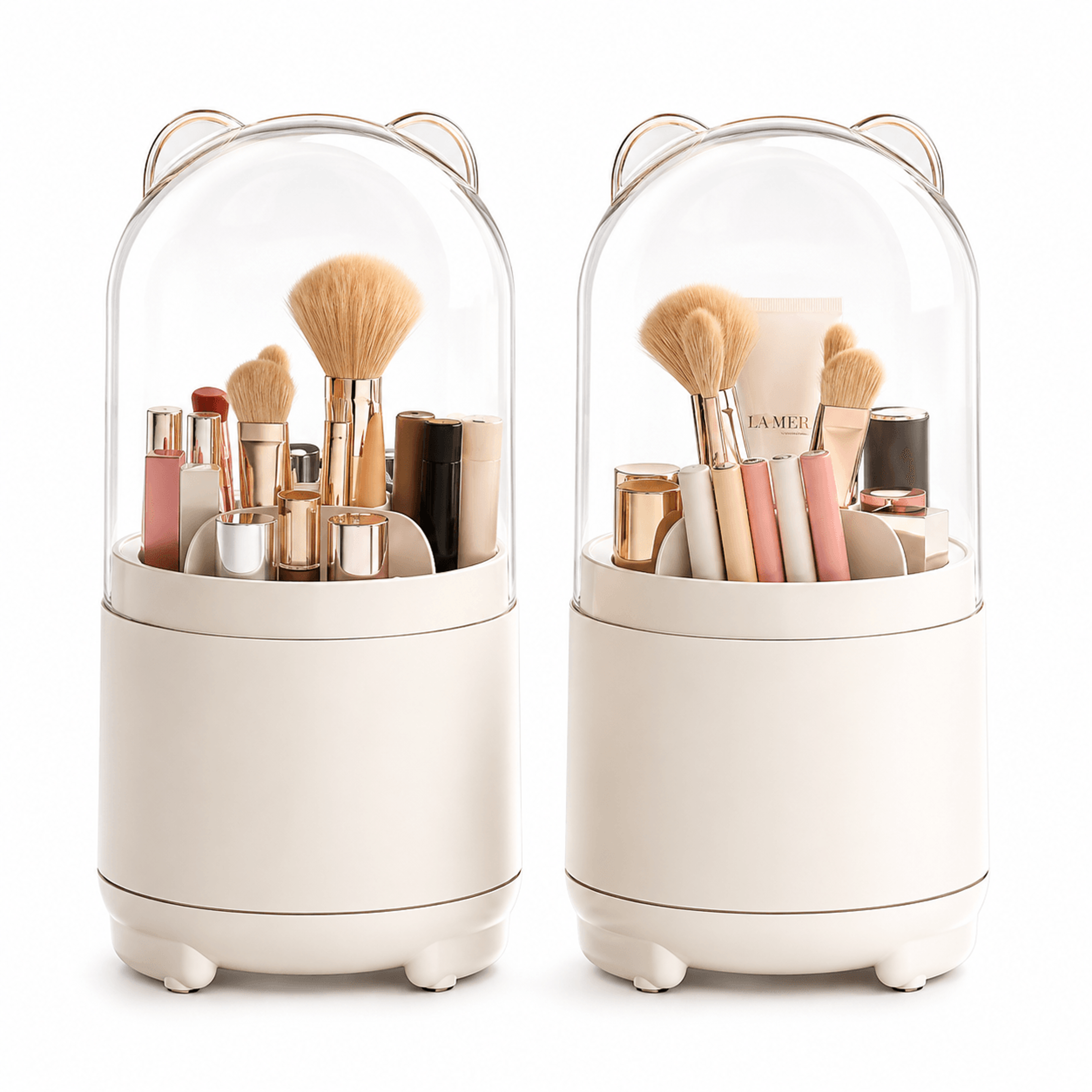 360 rotating makeup brush holder dustproof transparent cosmetic organizer