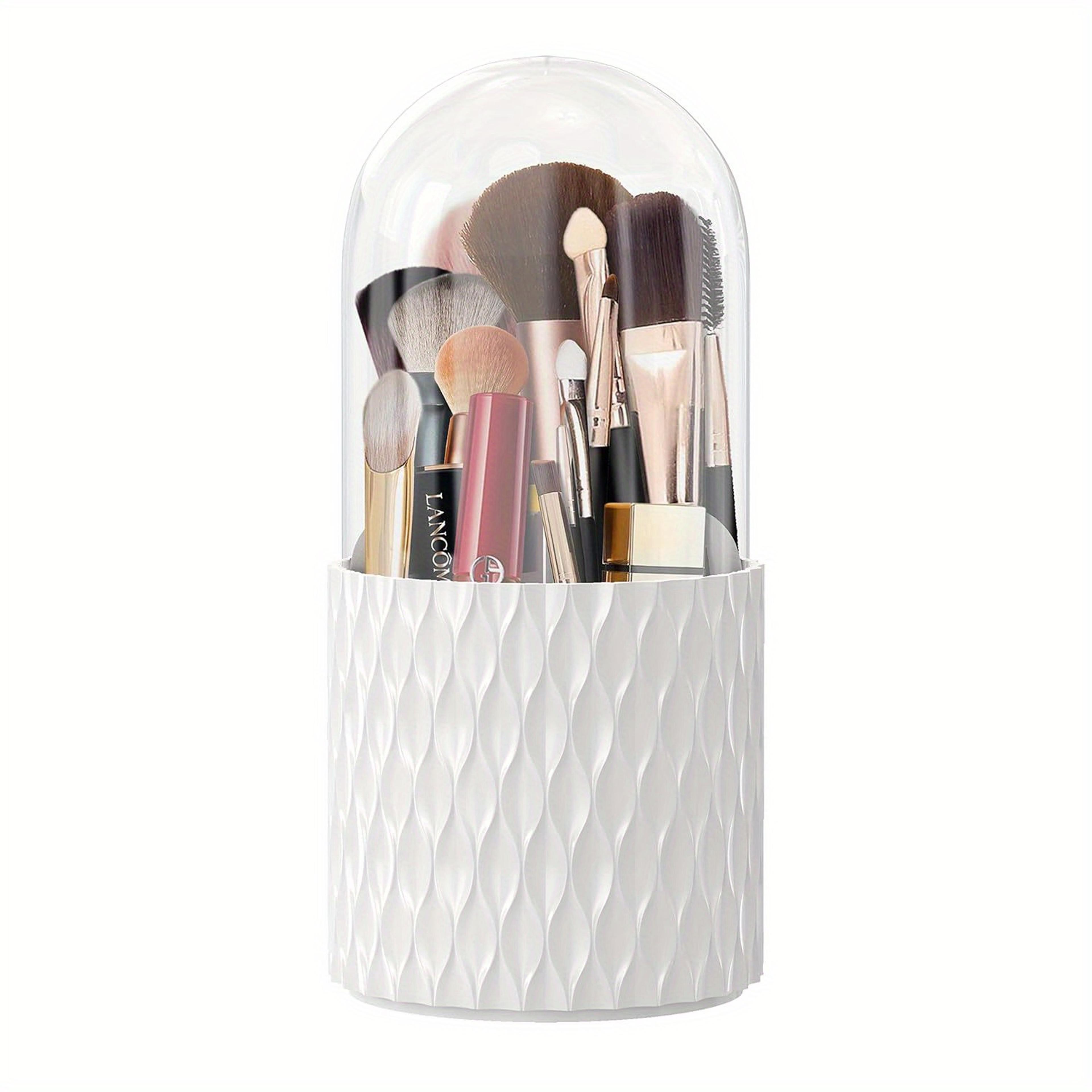 360 rotating makeup brush holder with lid dustproof vanity organizer