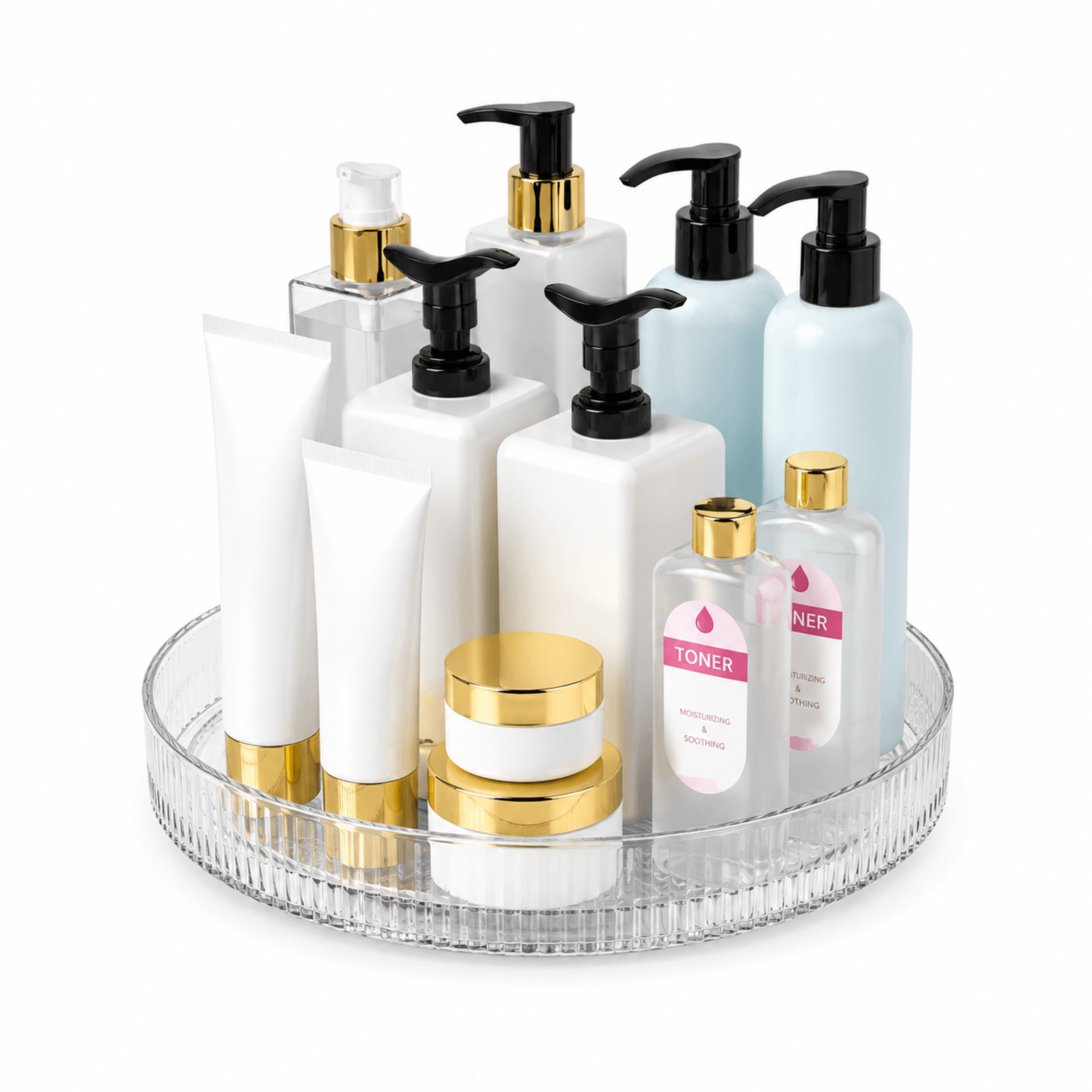 360 degree rotating cosmetic organizer clear vanity storage tray for makeup perfume and skincare
