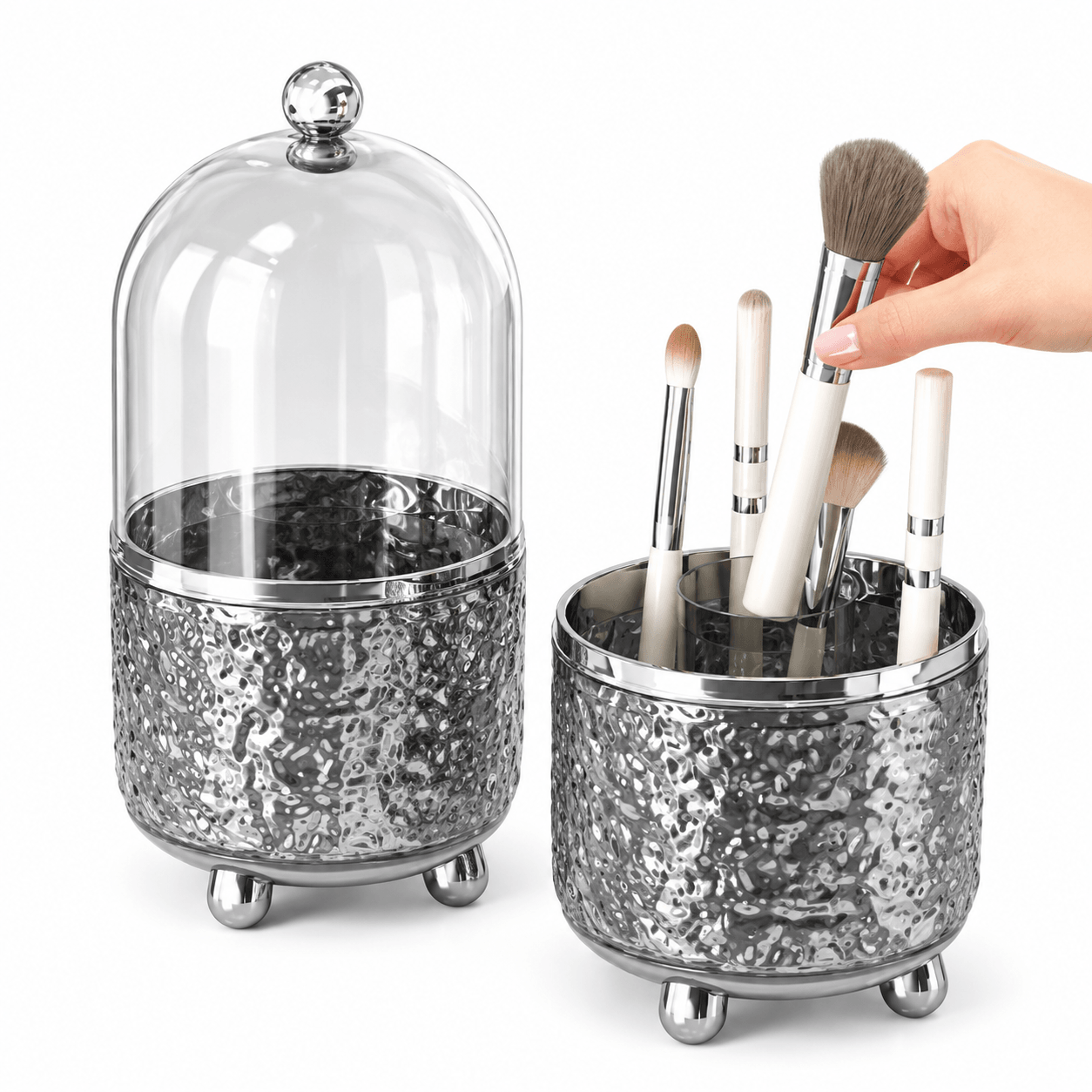 360° rotating makeup brush organizer with dustproof lid 7 compartment cosmetic holder