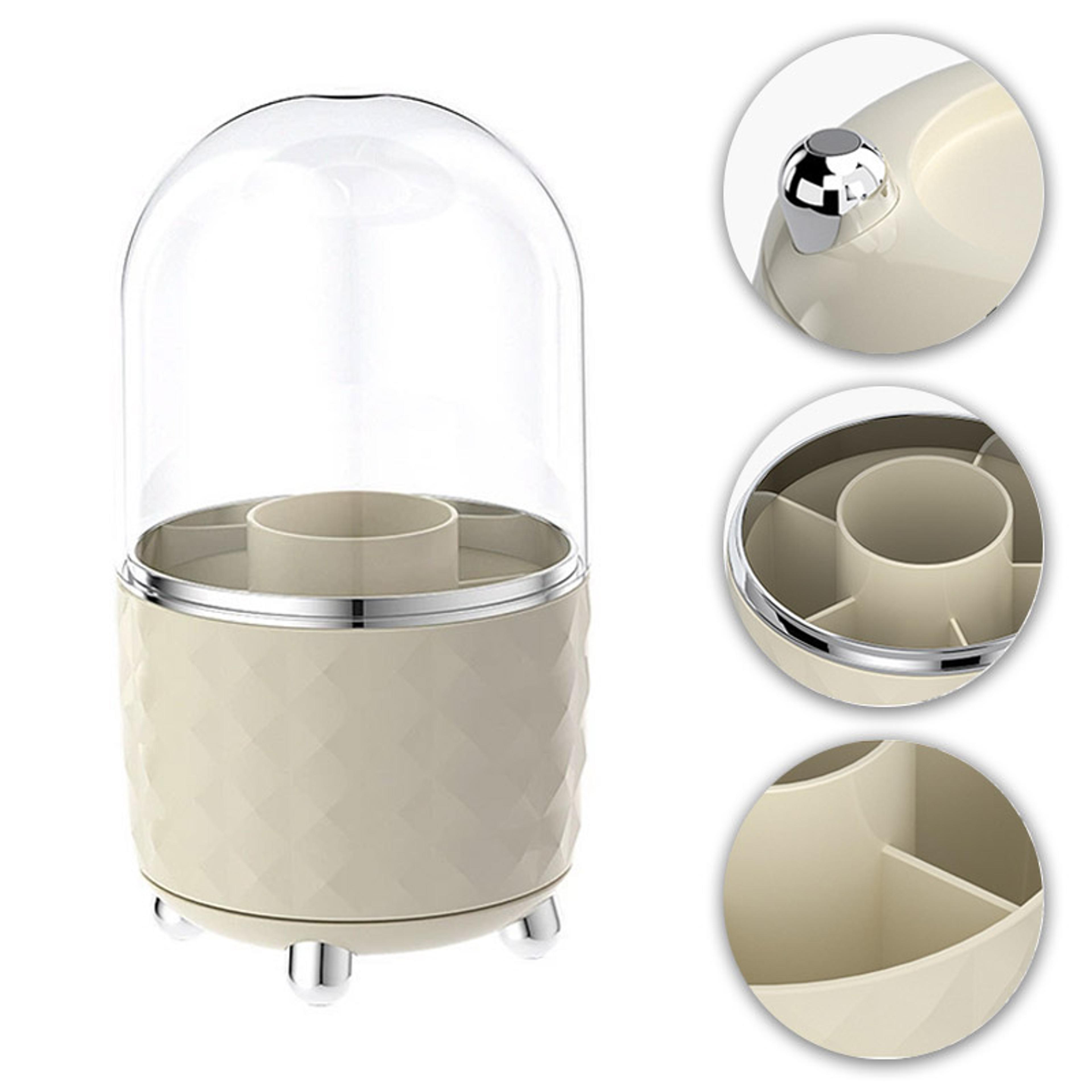 360° rotating makeup brush organizer with dustproof lid and cosmetic storage
