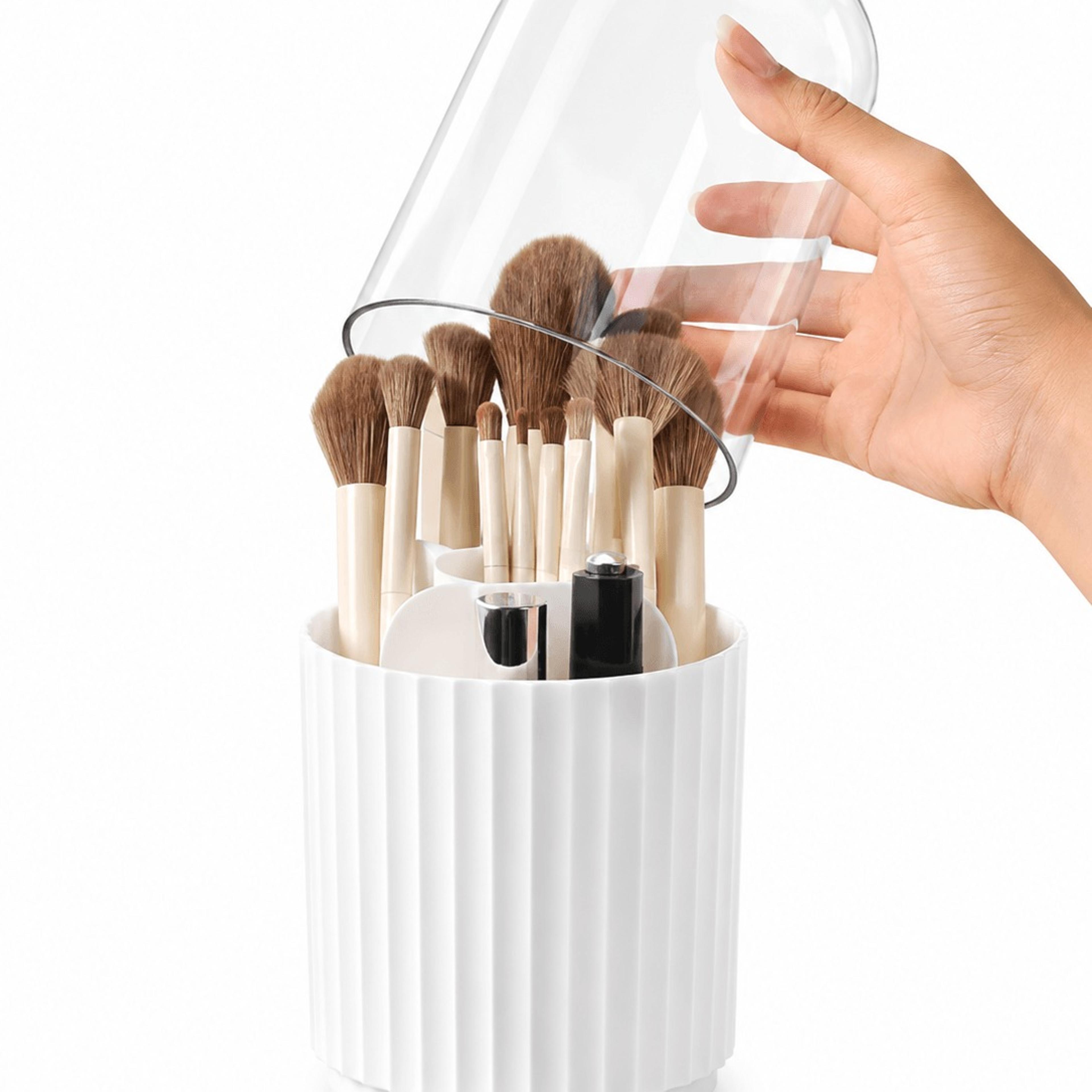 360 rotating makeup brush organizer clear cosmetic storage box desktop holder