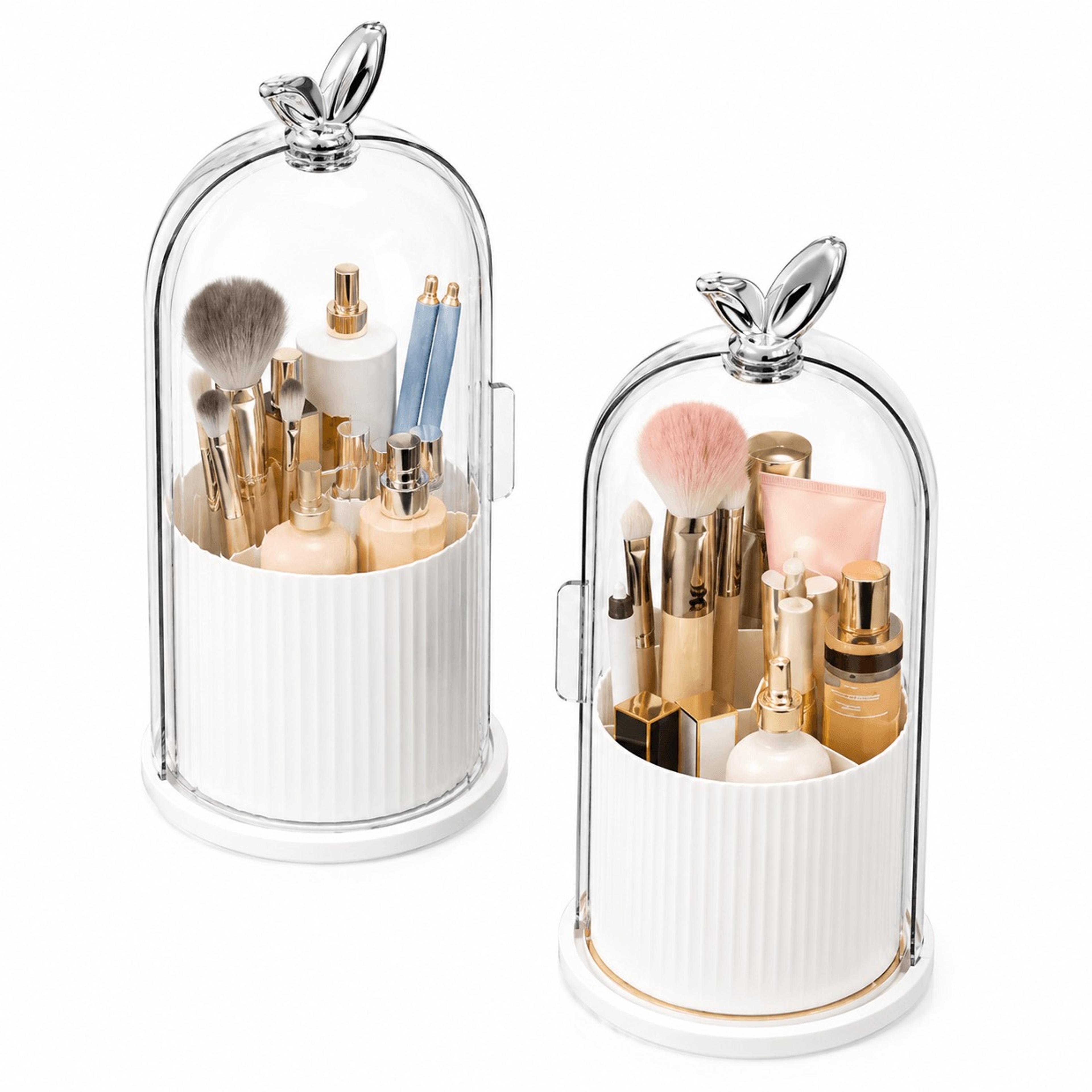 360° rotating makeup brush holder with clear dustproof lid