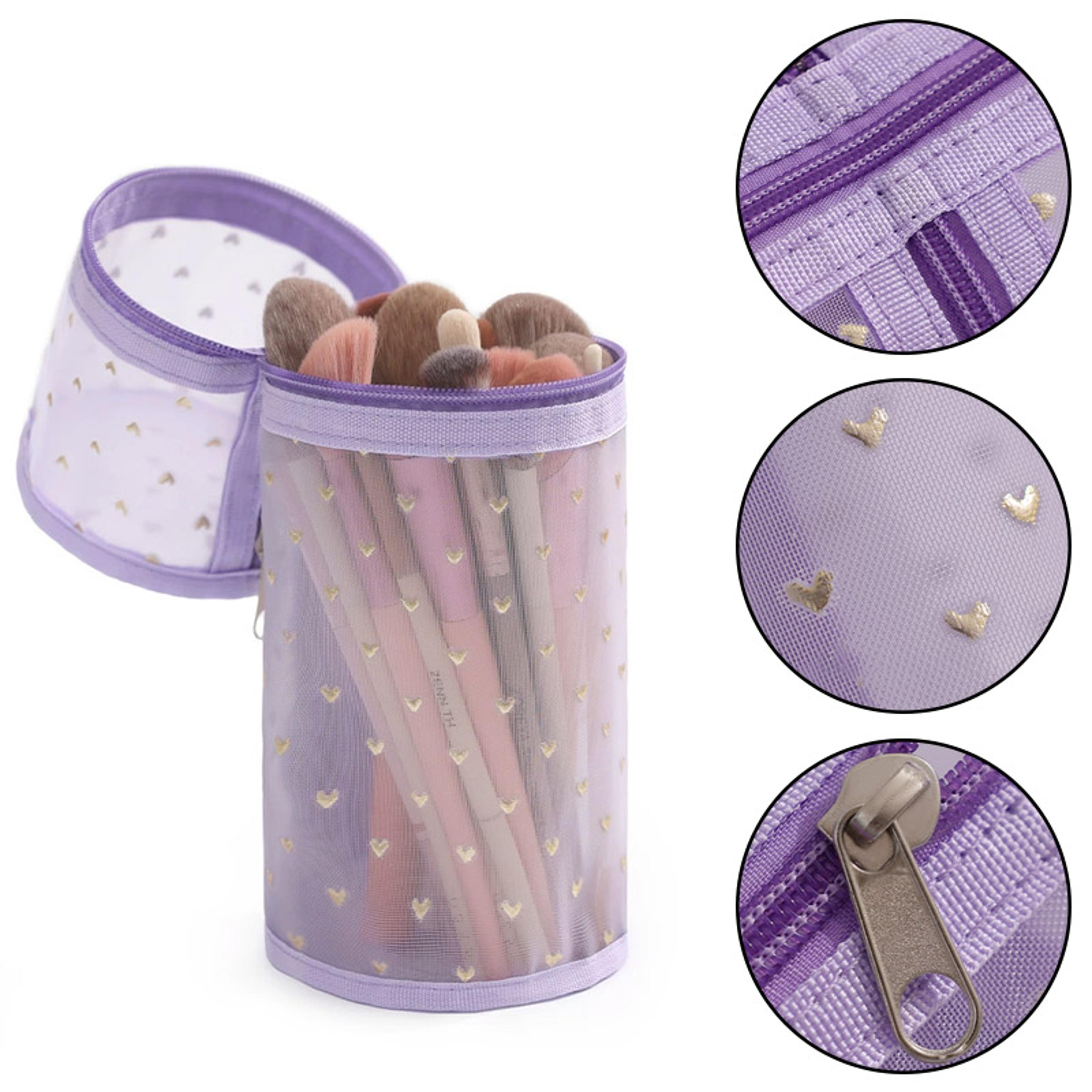 large capacity mesh makeup brush bag portable stand up travel organizer