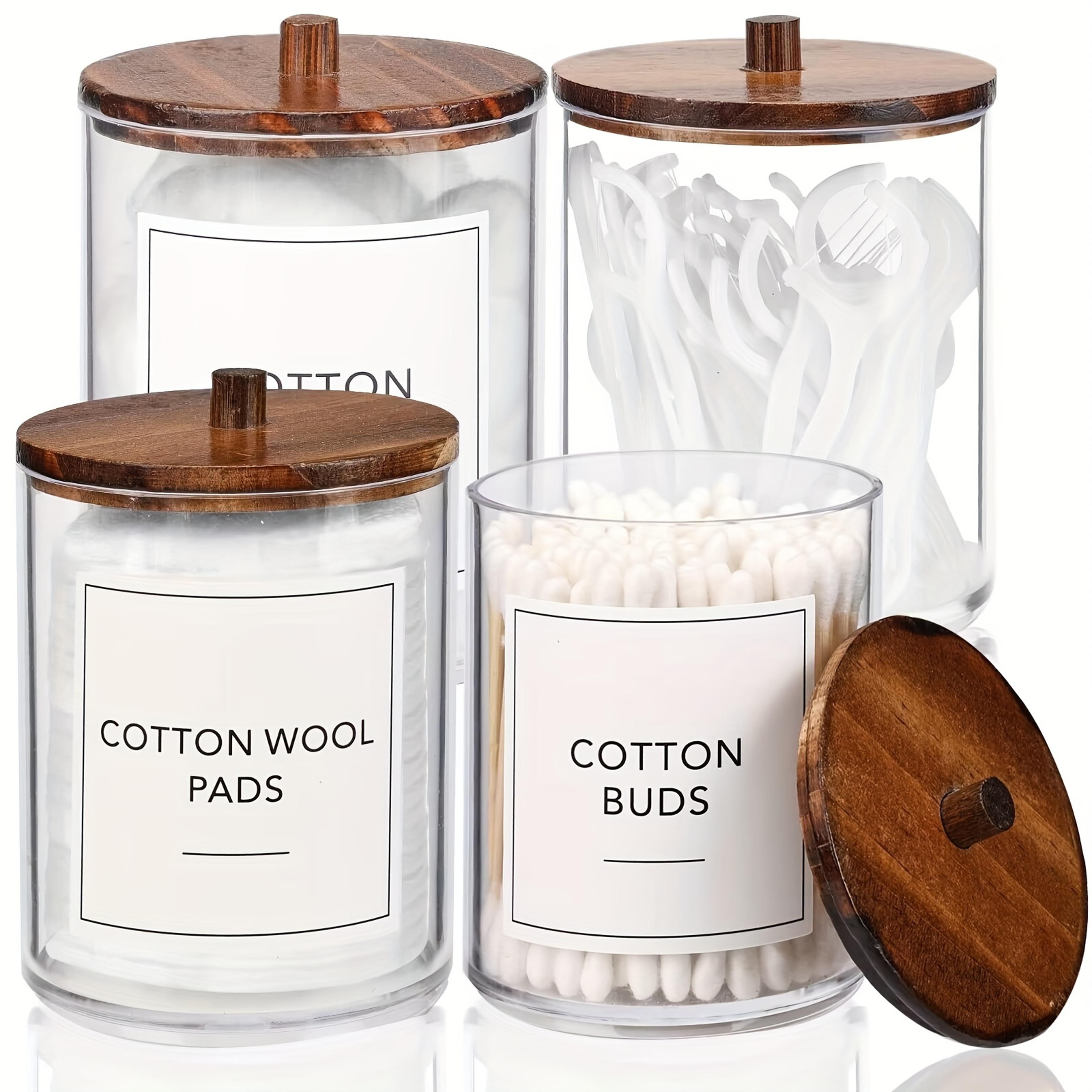 4 pack clear qtip holder dispenser jars, apothecary bathroom and vanity organizer