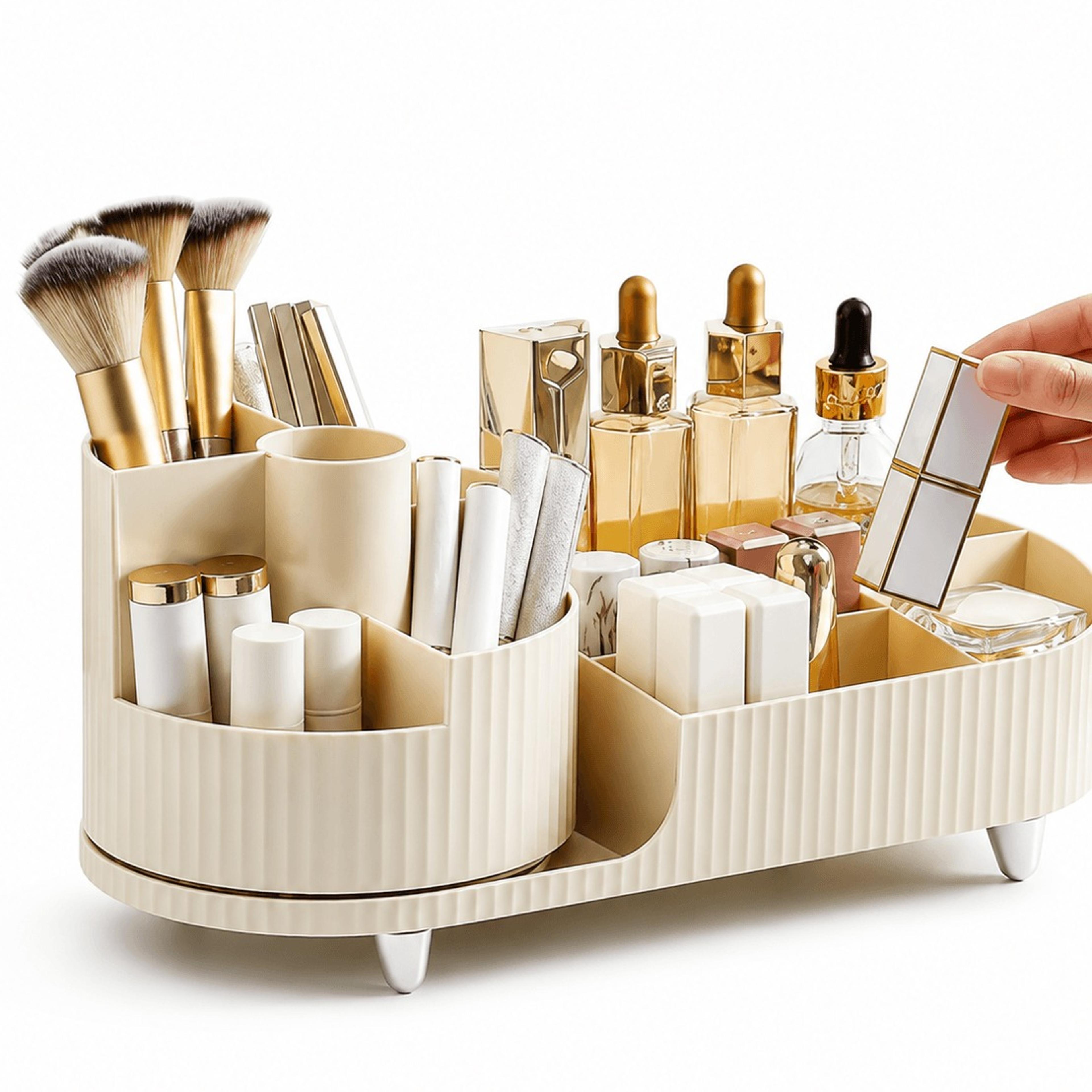 rotating makeup organizer 360 degree cosmetic storage box for brushes lipsticks and nail polish