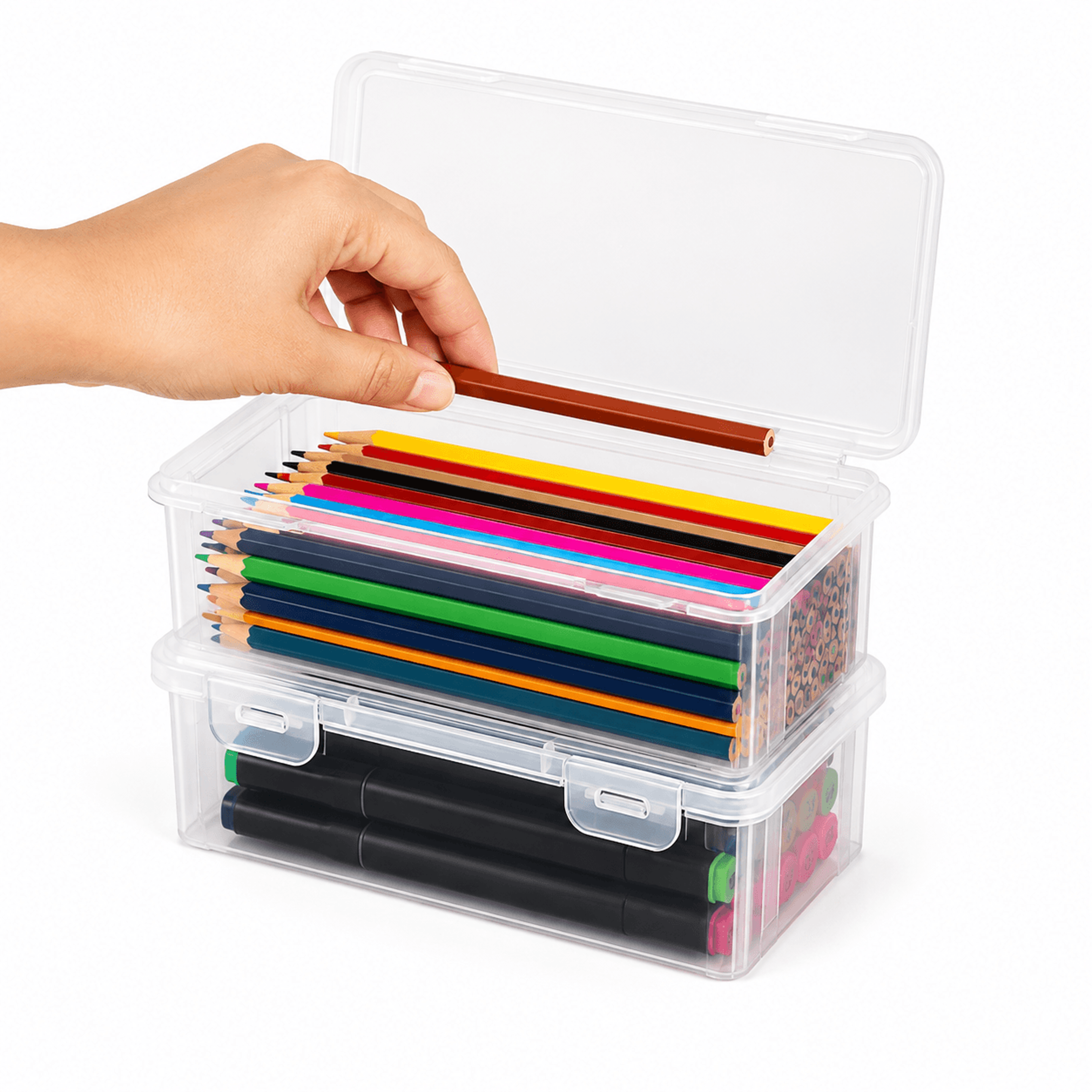 large transparent pencil case box stackable plastic storage organizer for school office supplies