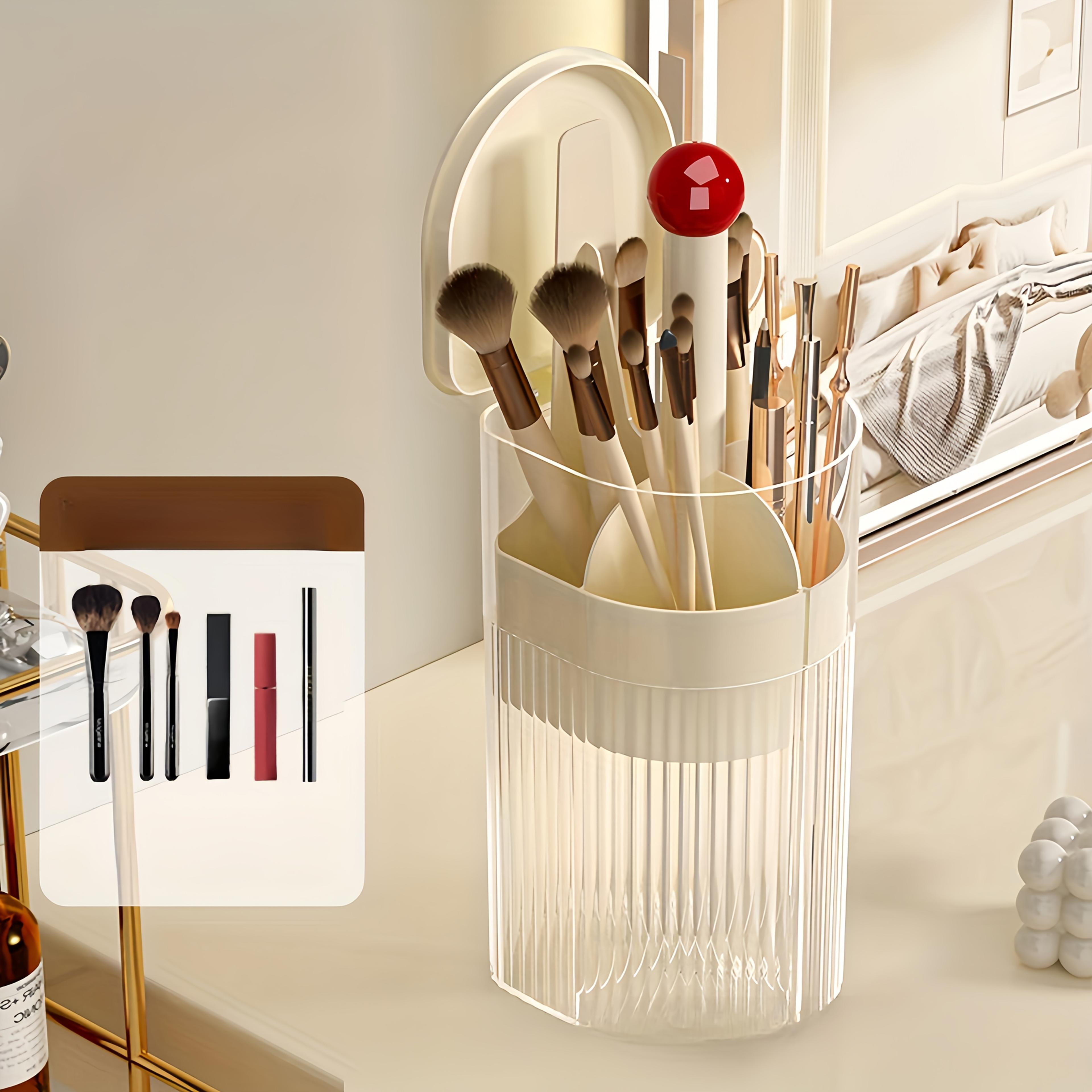 automatic lifting makeup brush holder dustproof cosmetic organizer