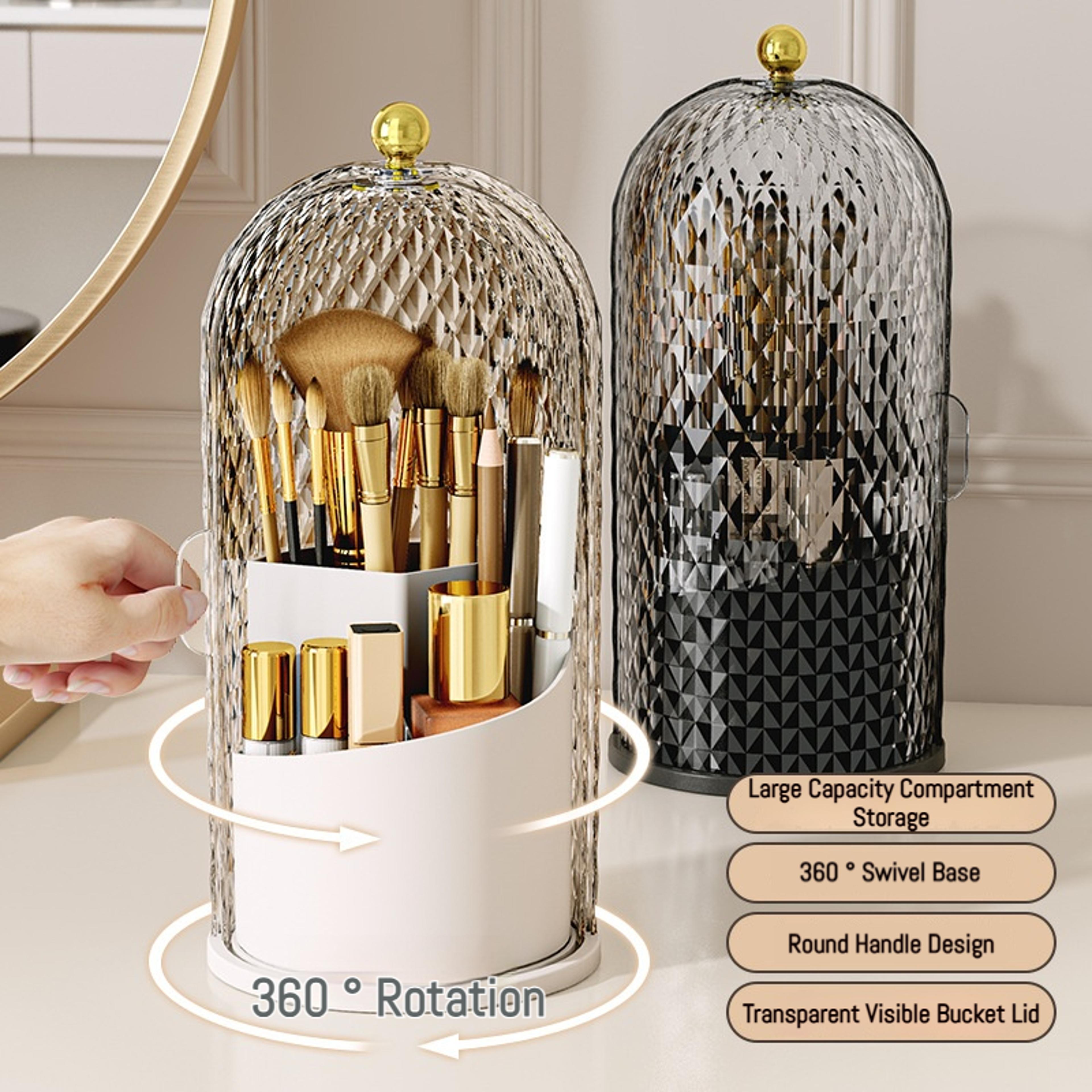 360° rotating makeup organizer with dustproof lid cosmetic storage box
