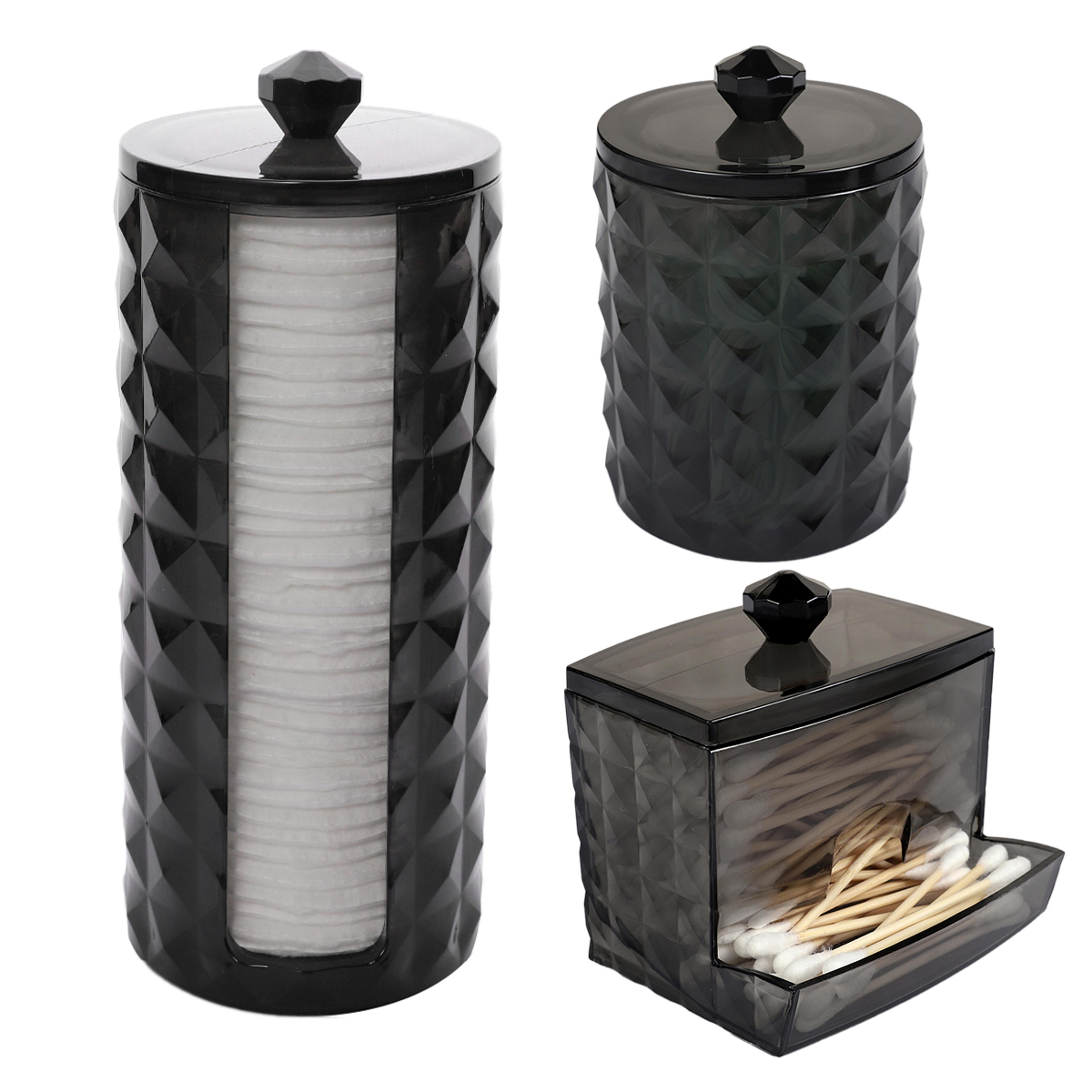 3 piece clear cotton swab dispenser set with lids bathroom vanity organizer