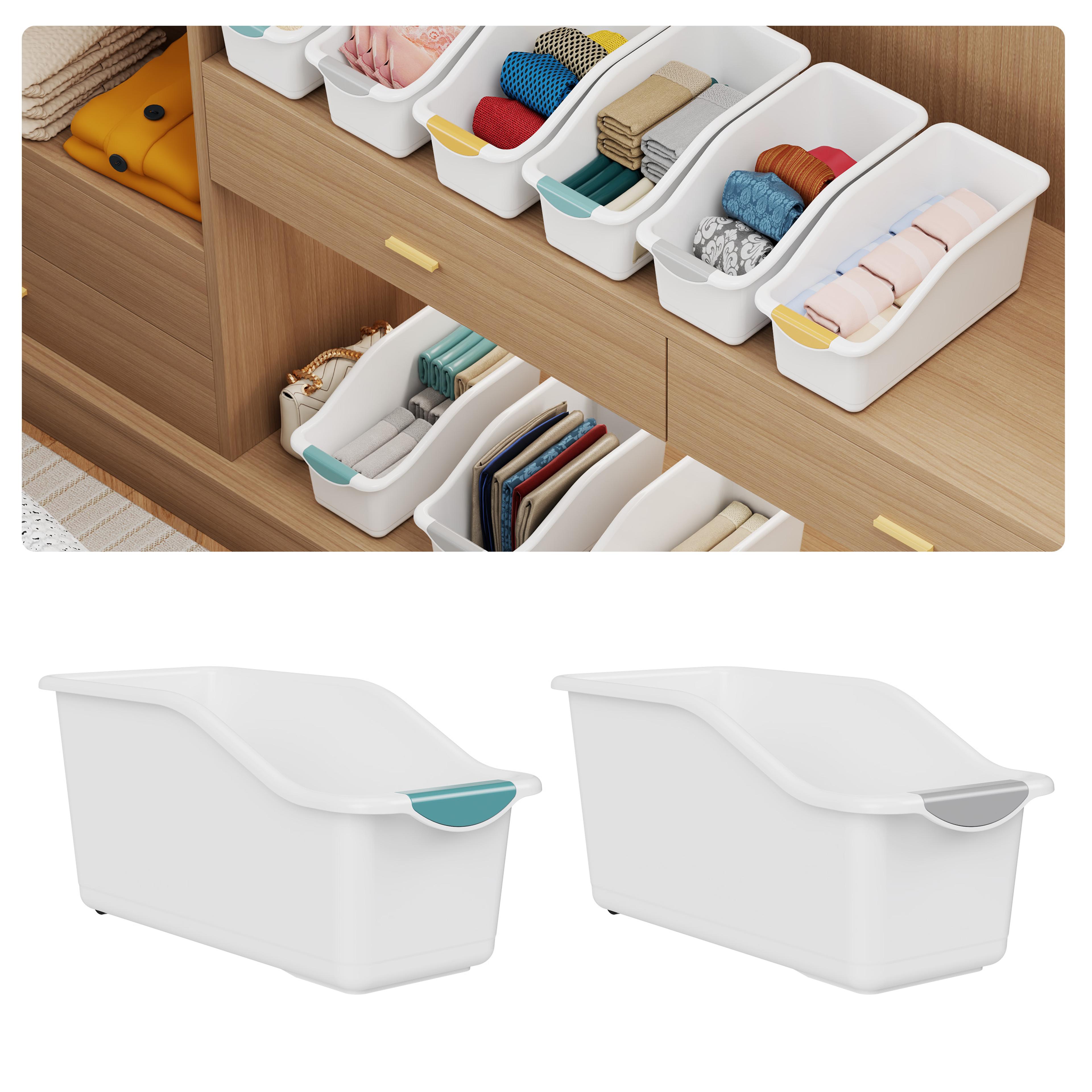 2 pack under sink storage bins white curved plastic cabinet organizers