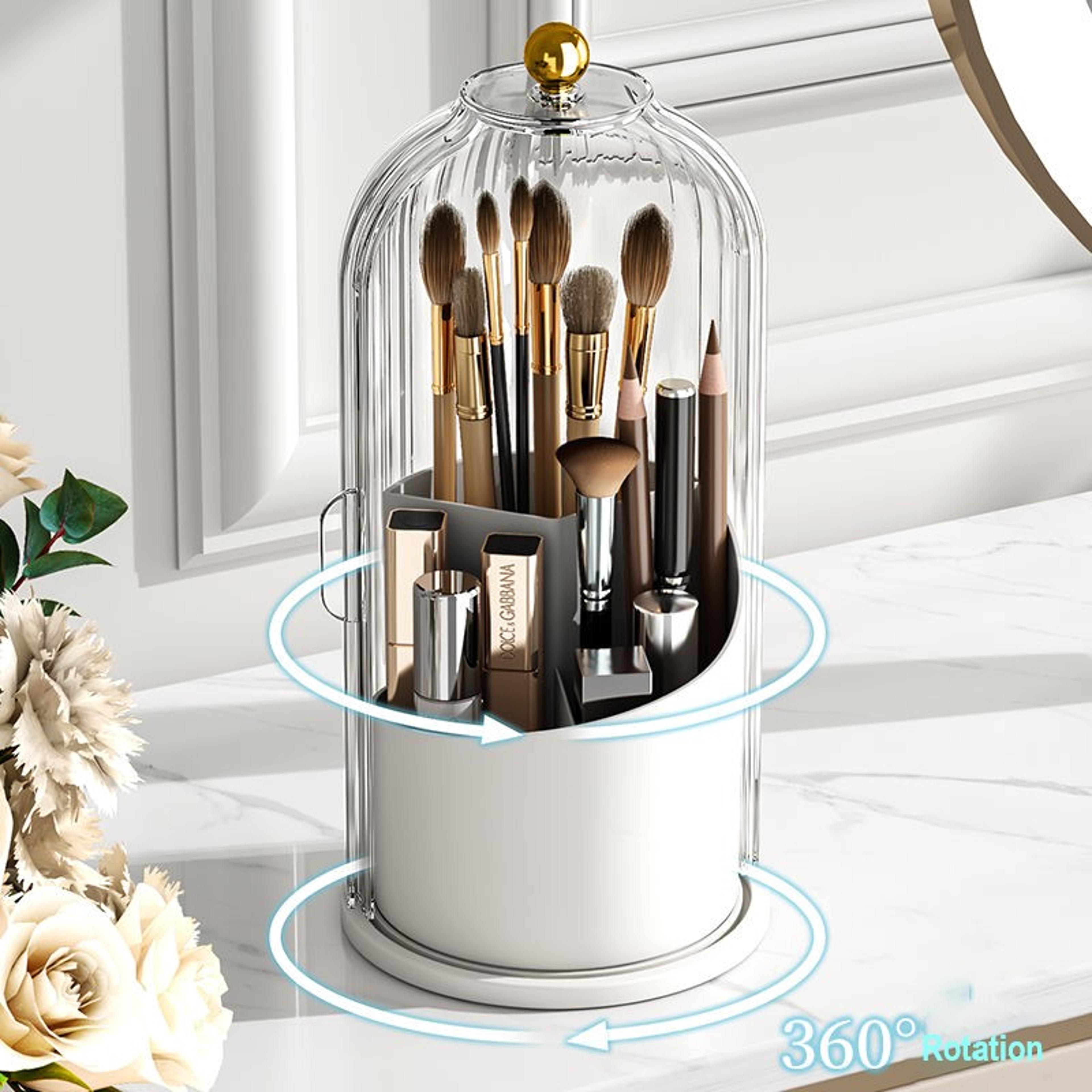 360 rotating makeup brush holder dustproof cosmetic organizer with lid