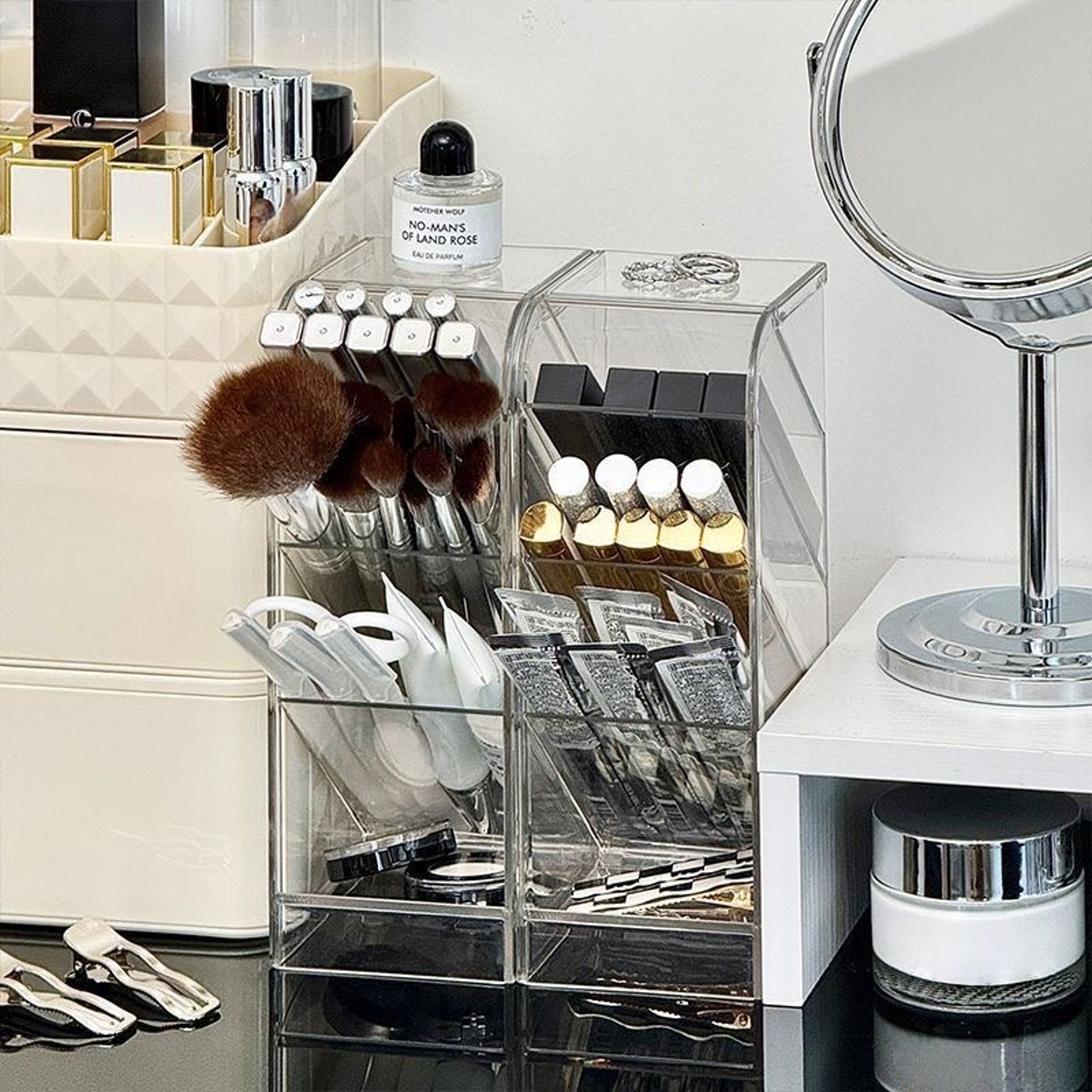 transparent desktop storage box multi layer makeup and bathroom organizer