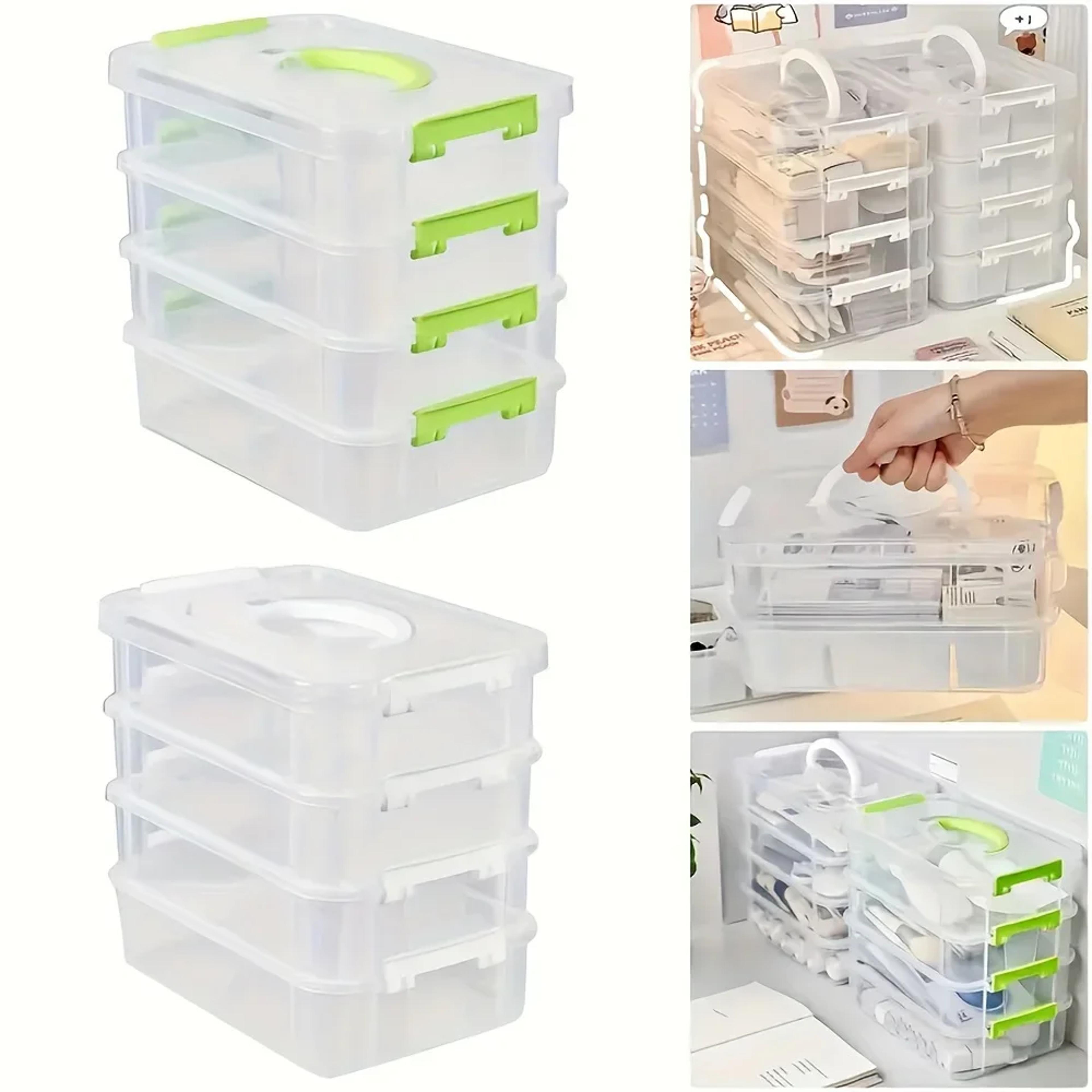 4 layer transparent storage box with partitioned drawers for building blocks and small items