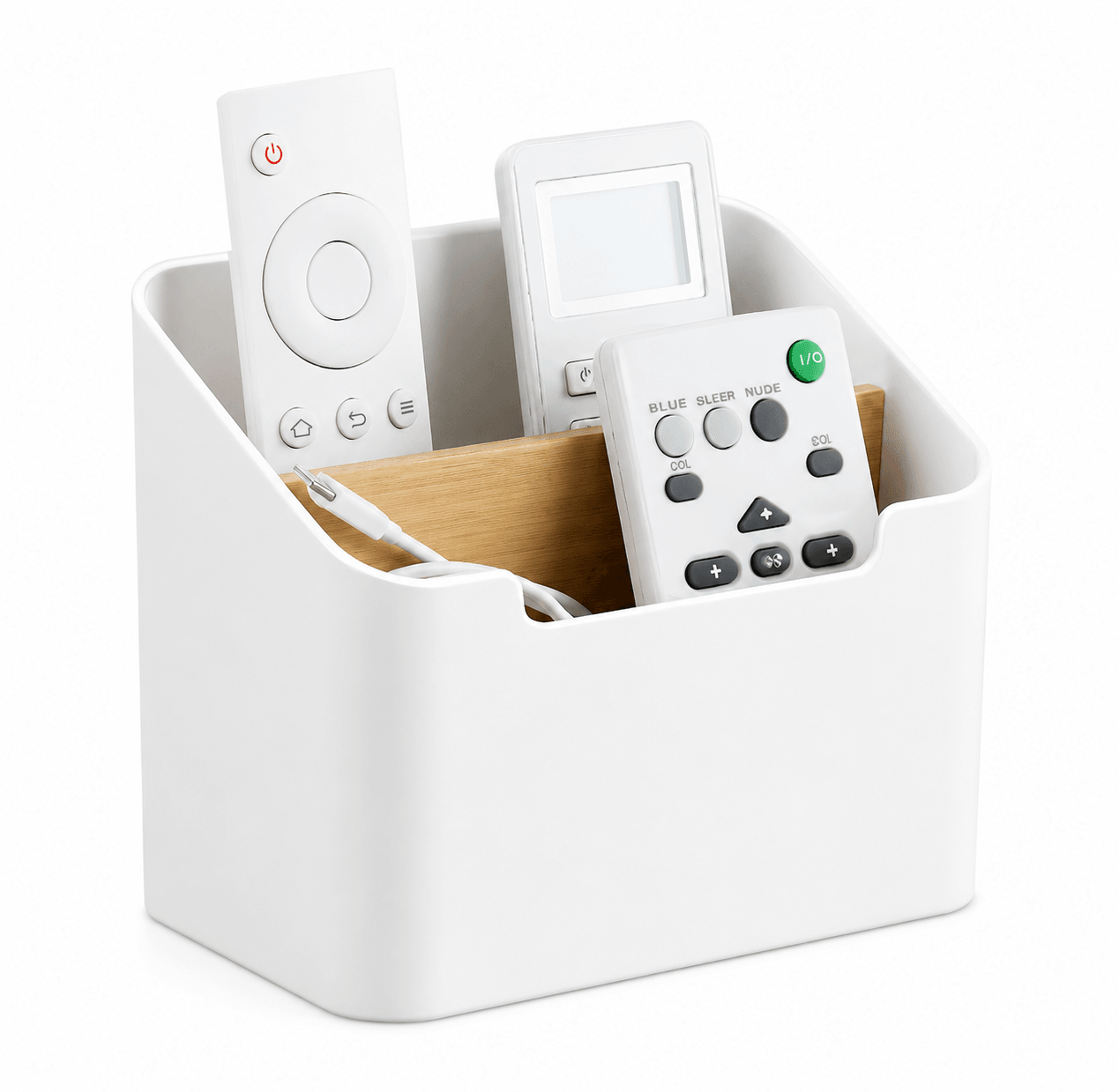 bamboo remote control organizer with 2 compartments desktop storage box