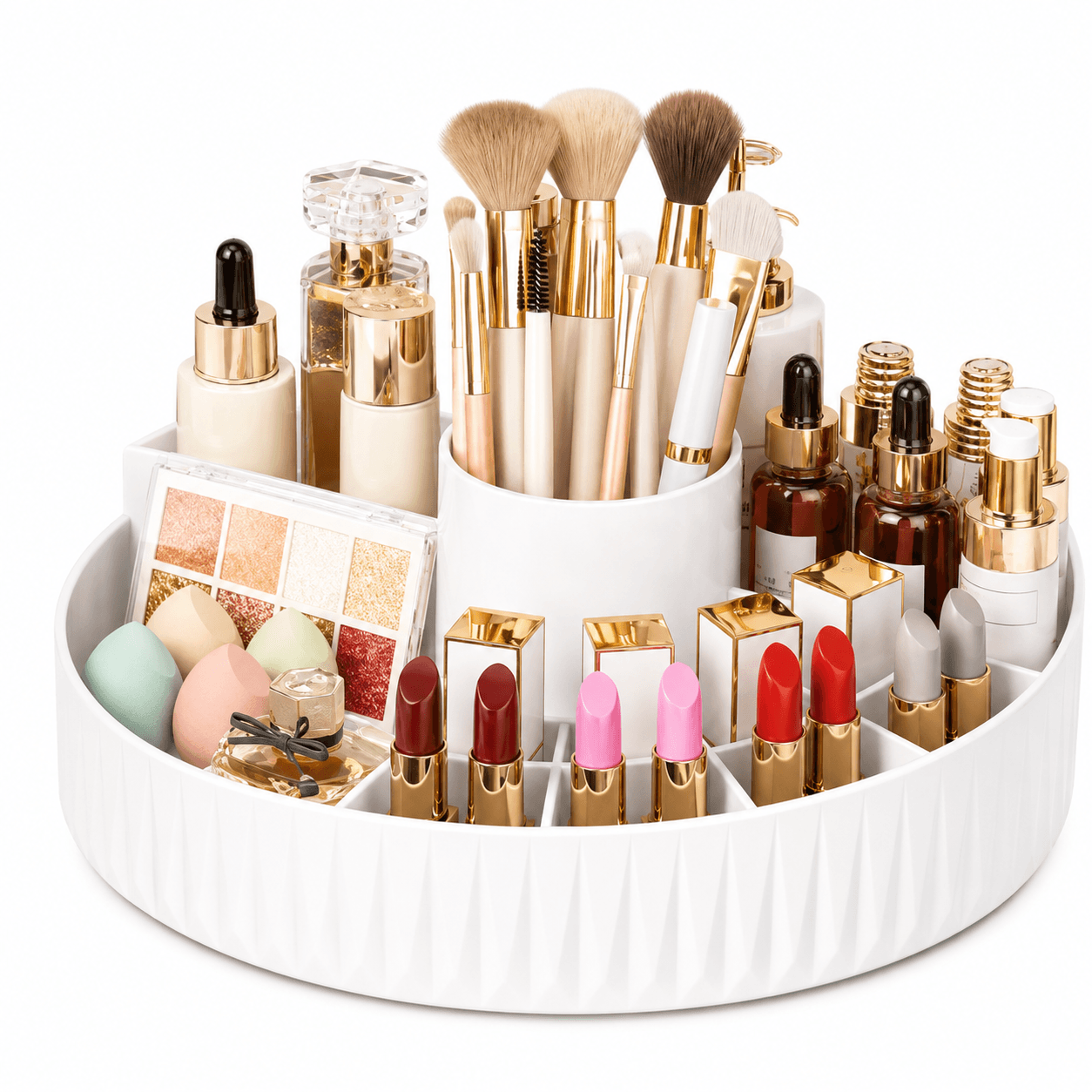 360° rotating makeup organizer cosmetic storage box for lipsticks brushes and skincare