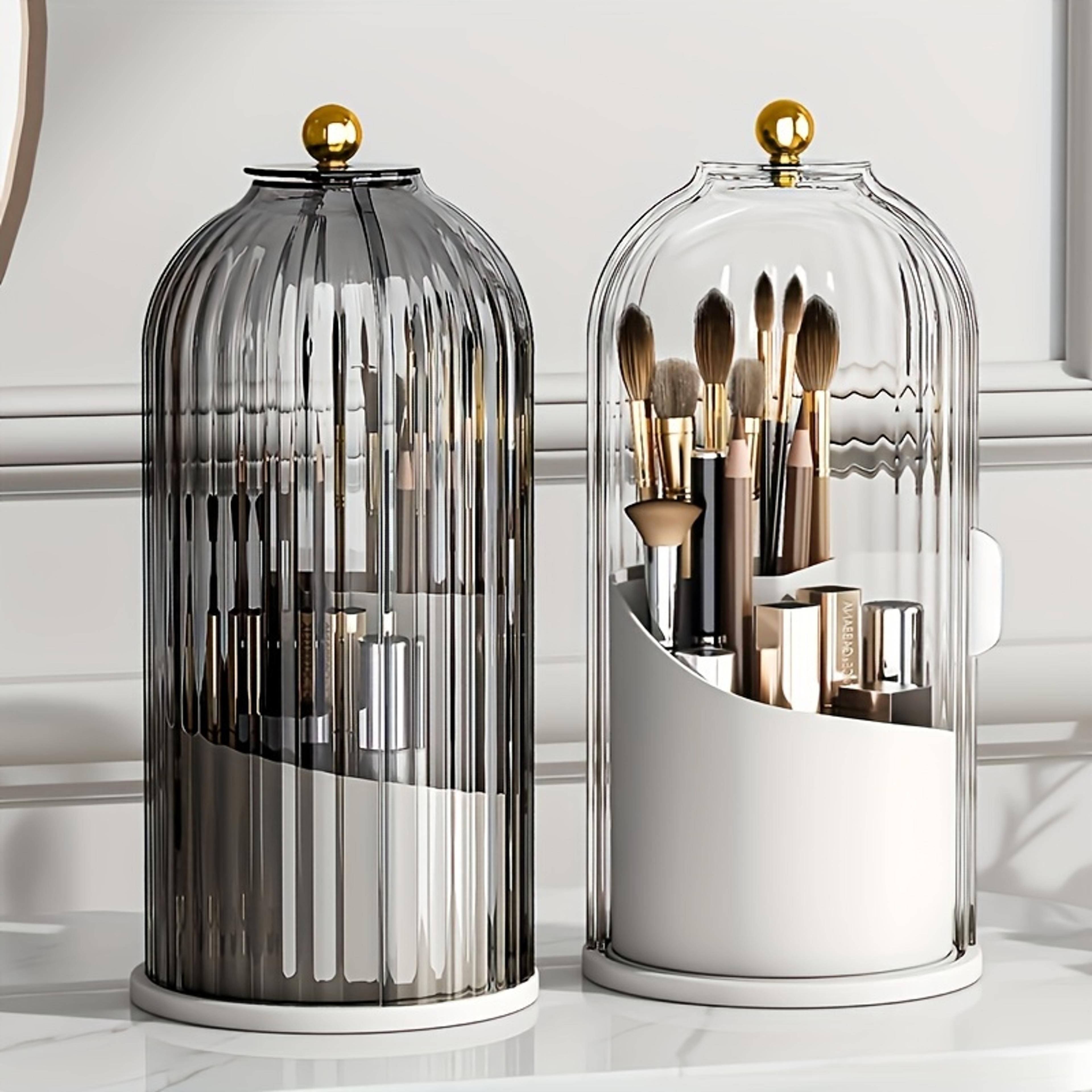 360° rotating makeup brush holder with dustproof cover and large capacity organizer