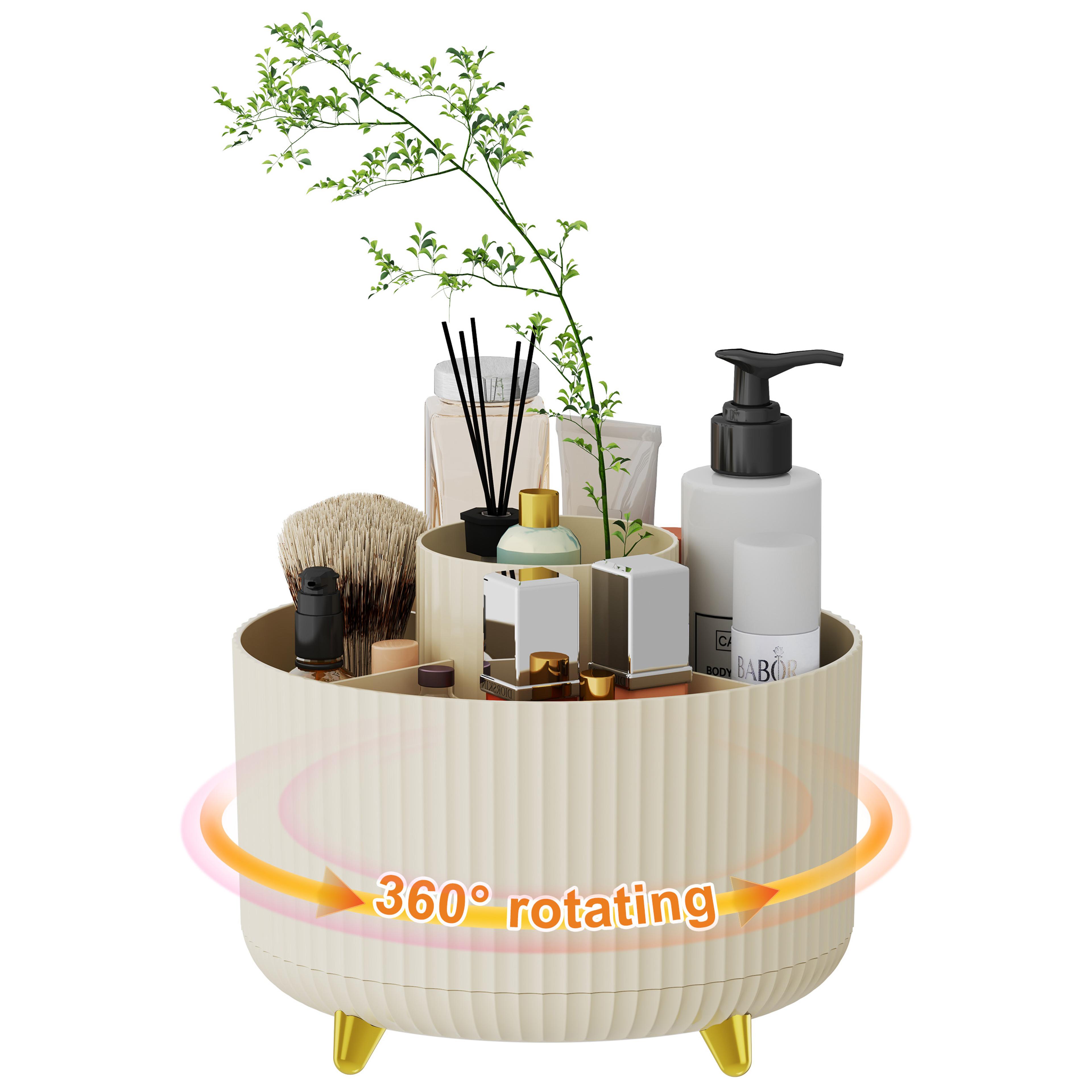 360° rotating makeup organizer 5 compartment cosmetic brush holder