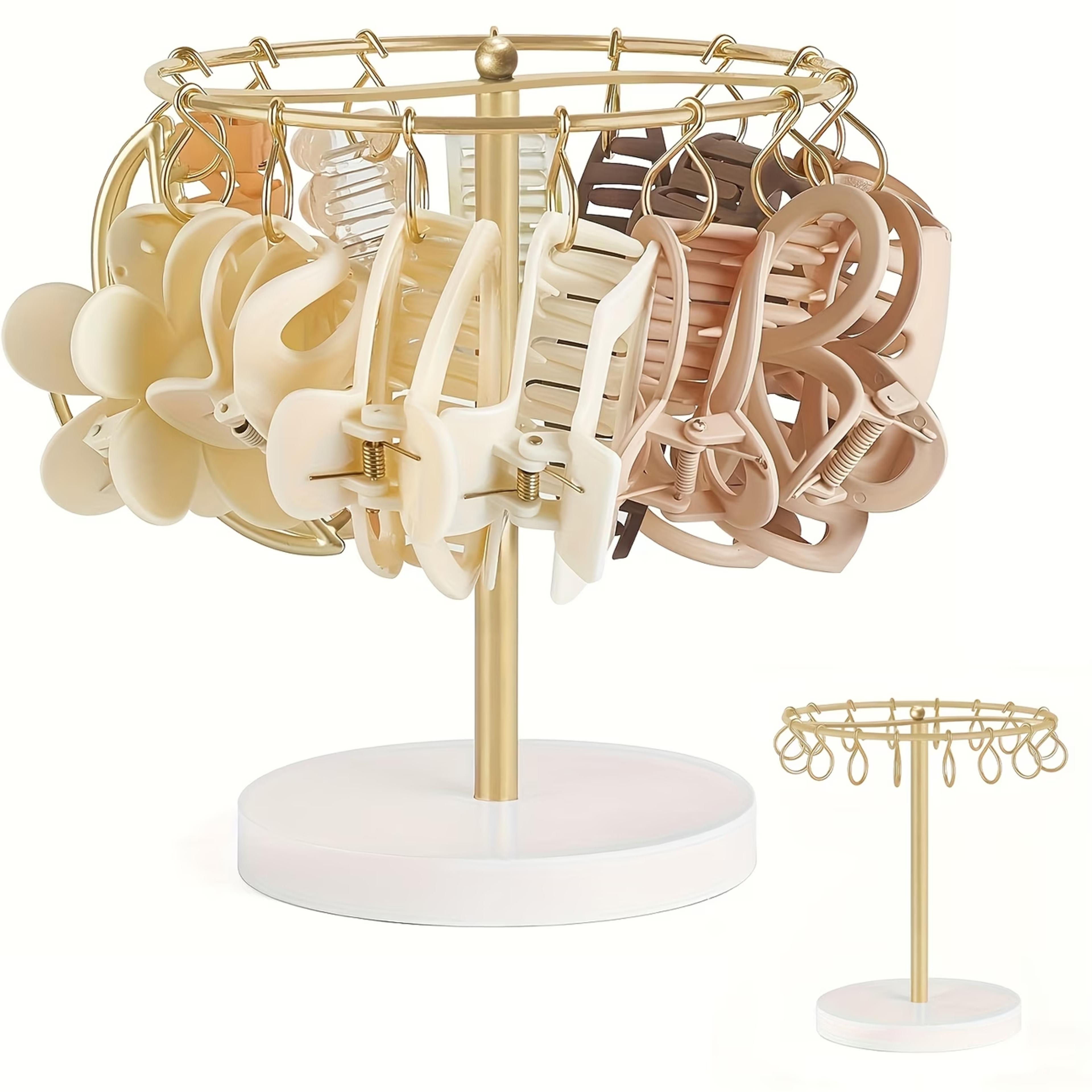 wooden base claw clip organizer with 16 hooks hair accessories display stand