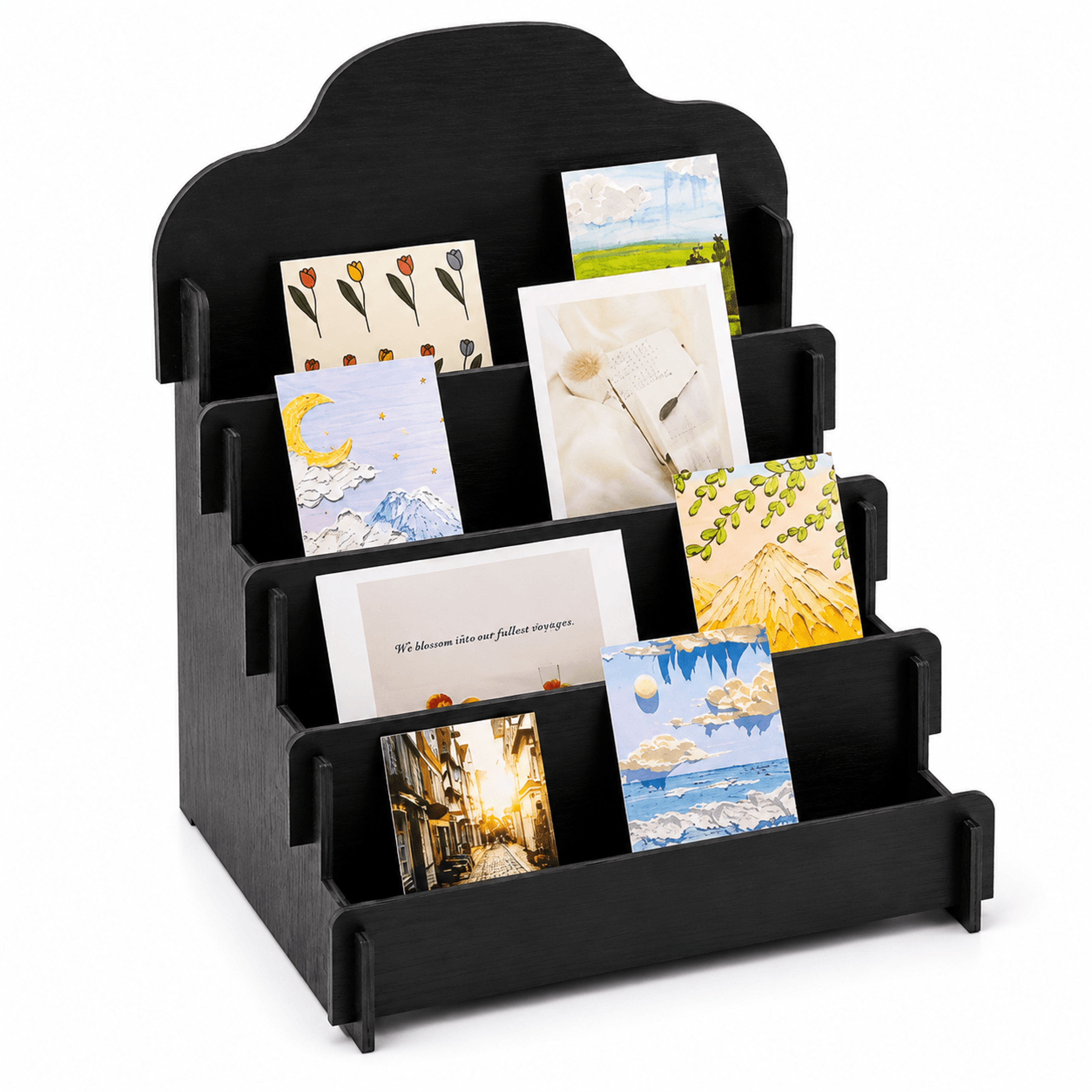 wooden greeting card display stand desktop organizer for cards photos and business cards
