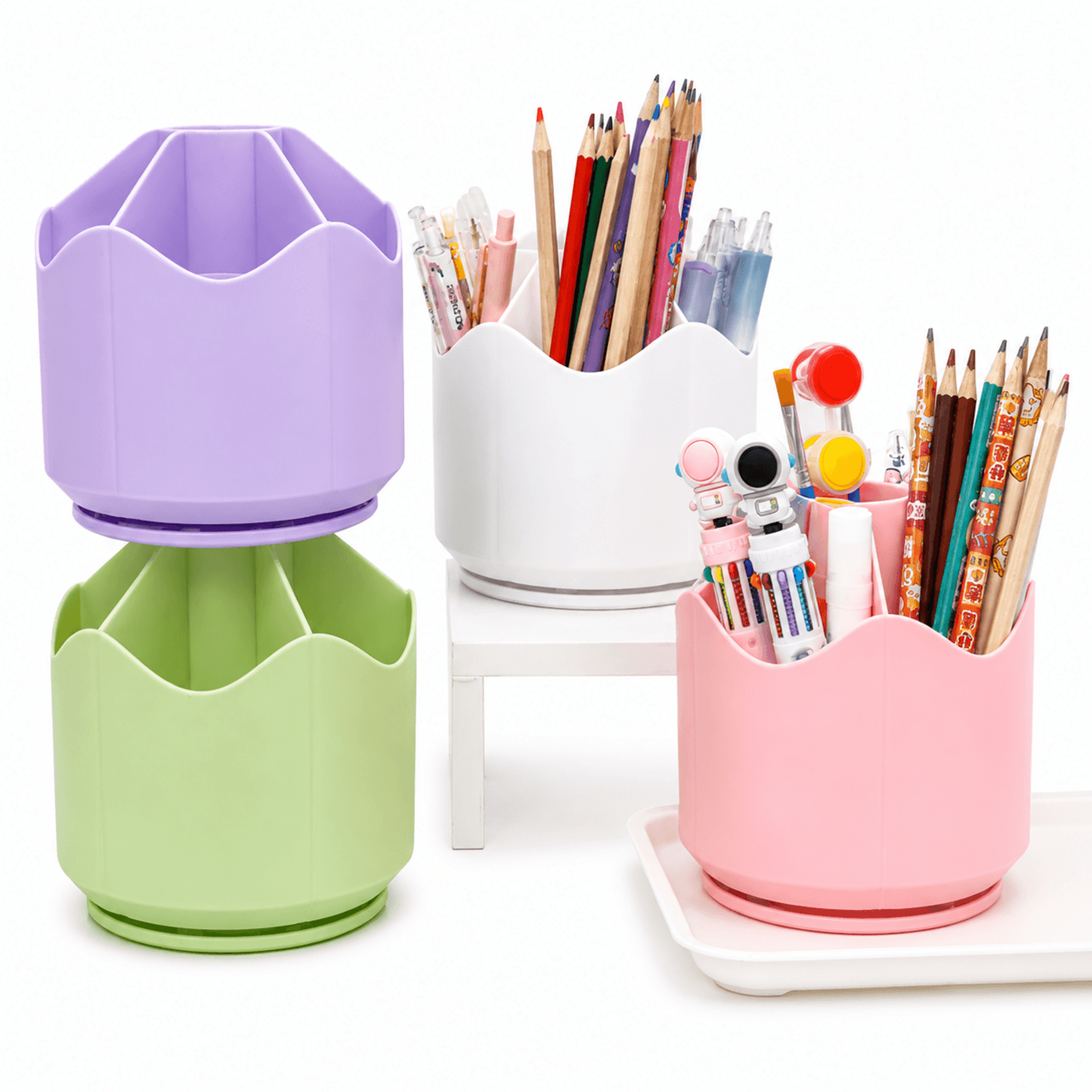 360 degree rotating pen holder desk organizer with 6 compartments for pens markers brushes and stationery