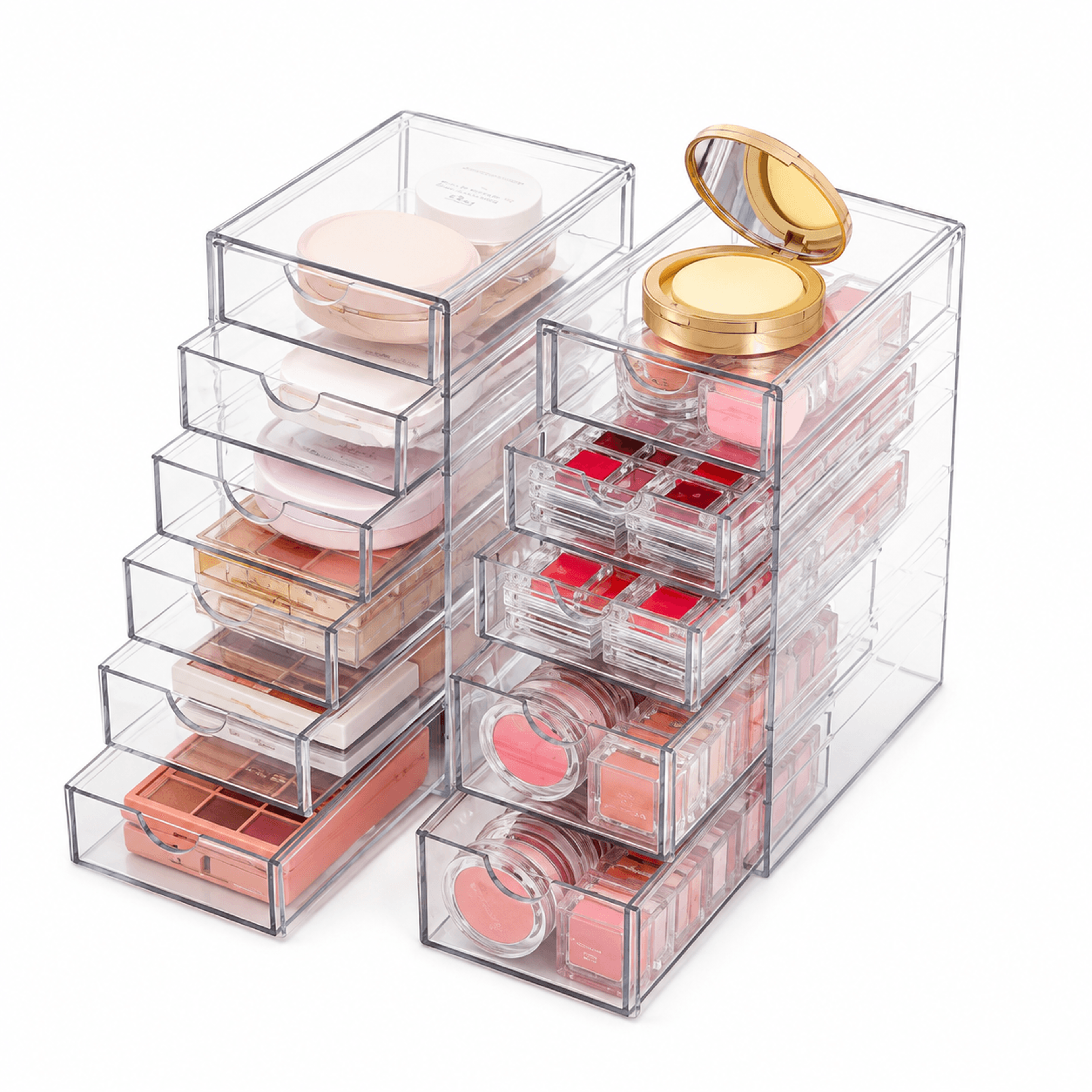 acrylic makeup organizer with lipstick holder and cosmetic storage drawer