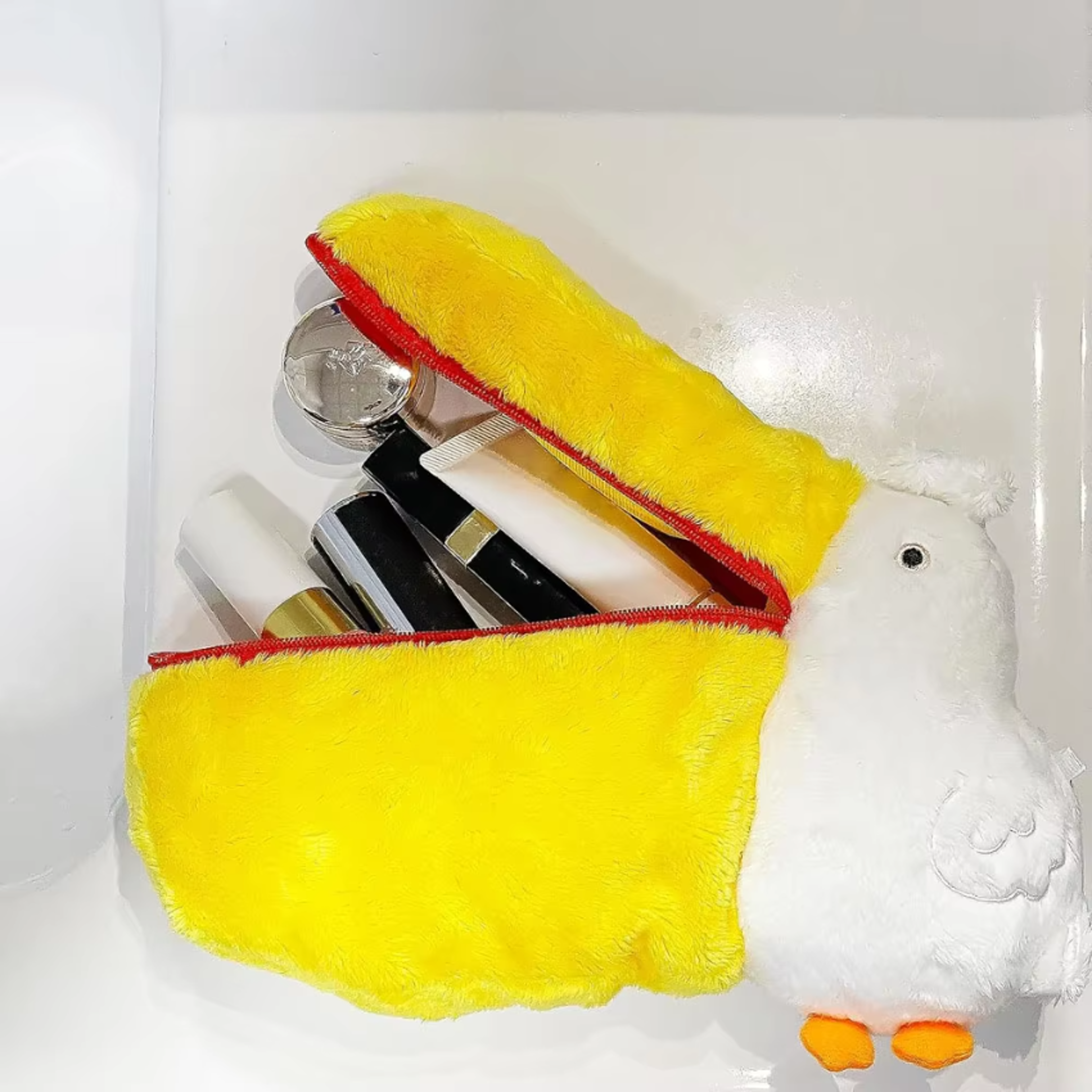 cute pelican plush pencil case soft zipper makeup and stationery storage pouch