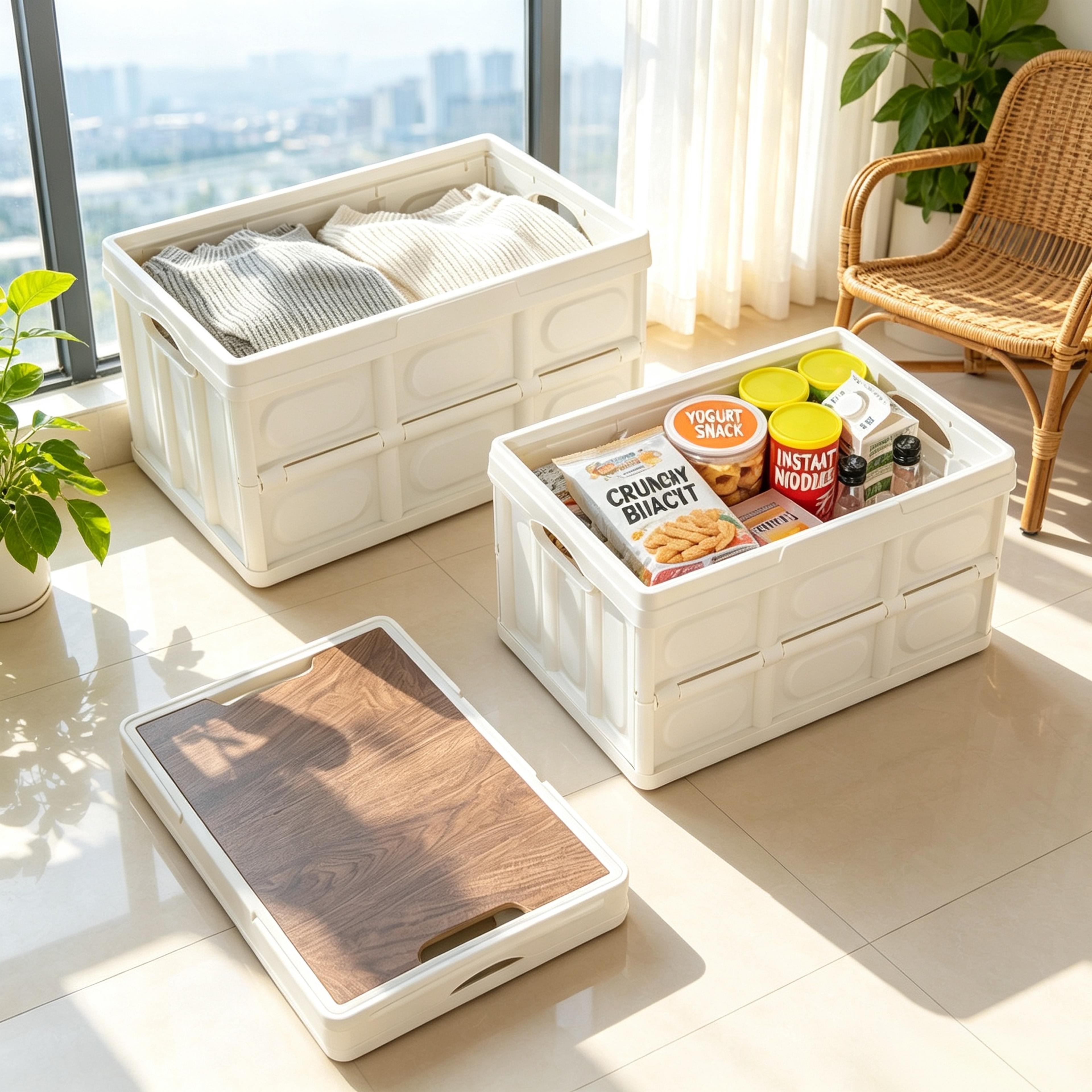 foldable car organizer storage basket portable trunk container with wood grain panel