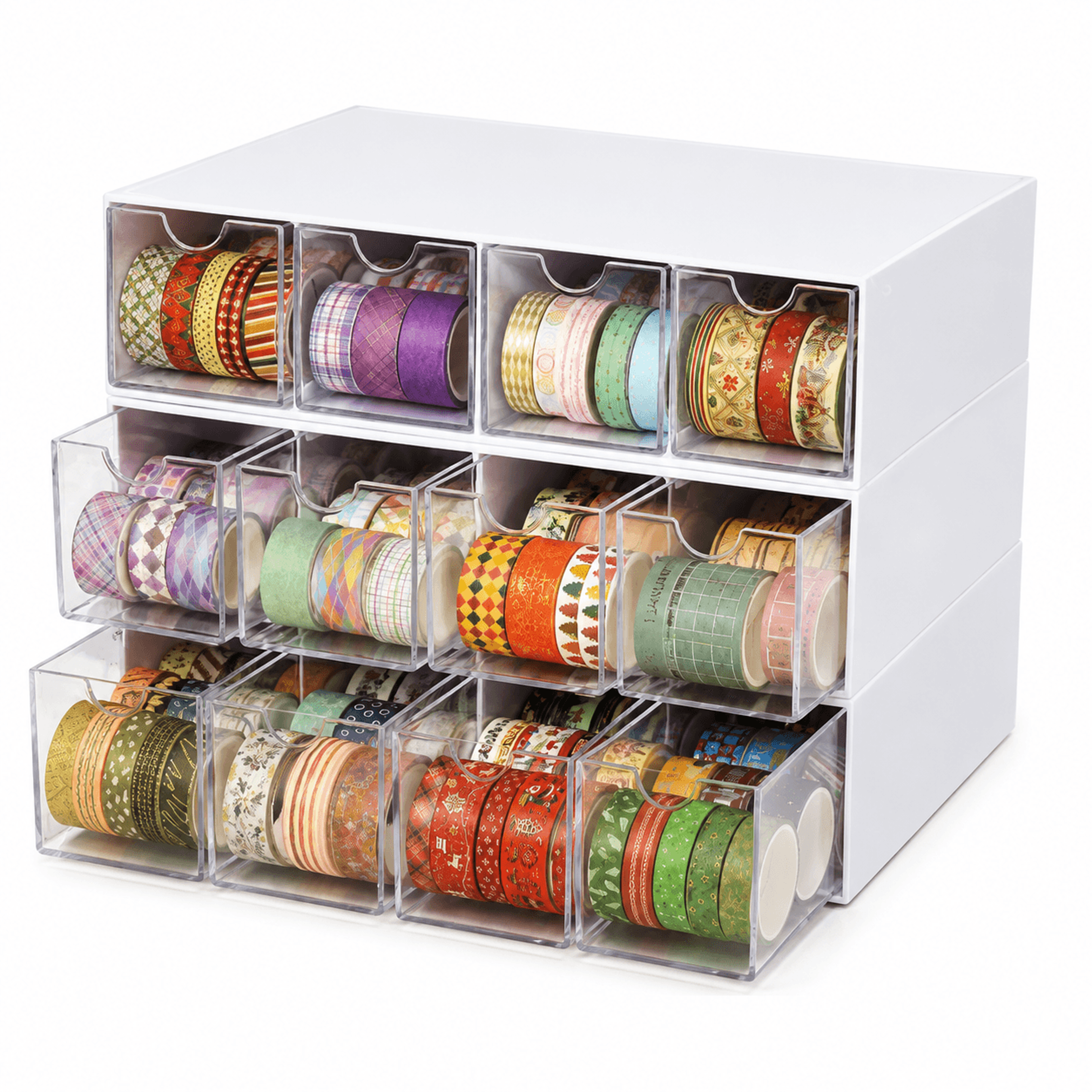 transparent acrylic washi tape and sticker storage organizer with drawer