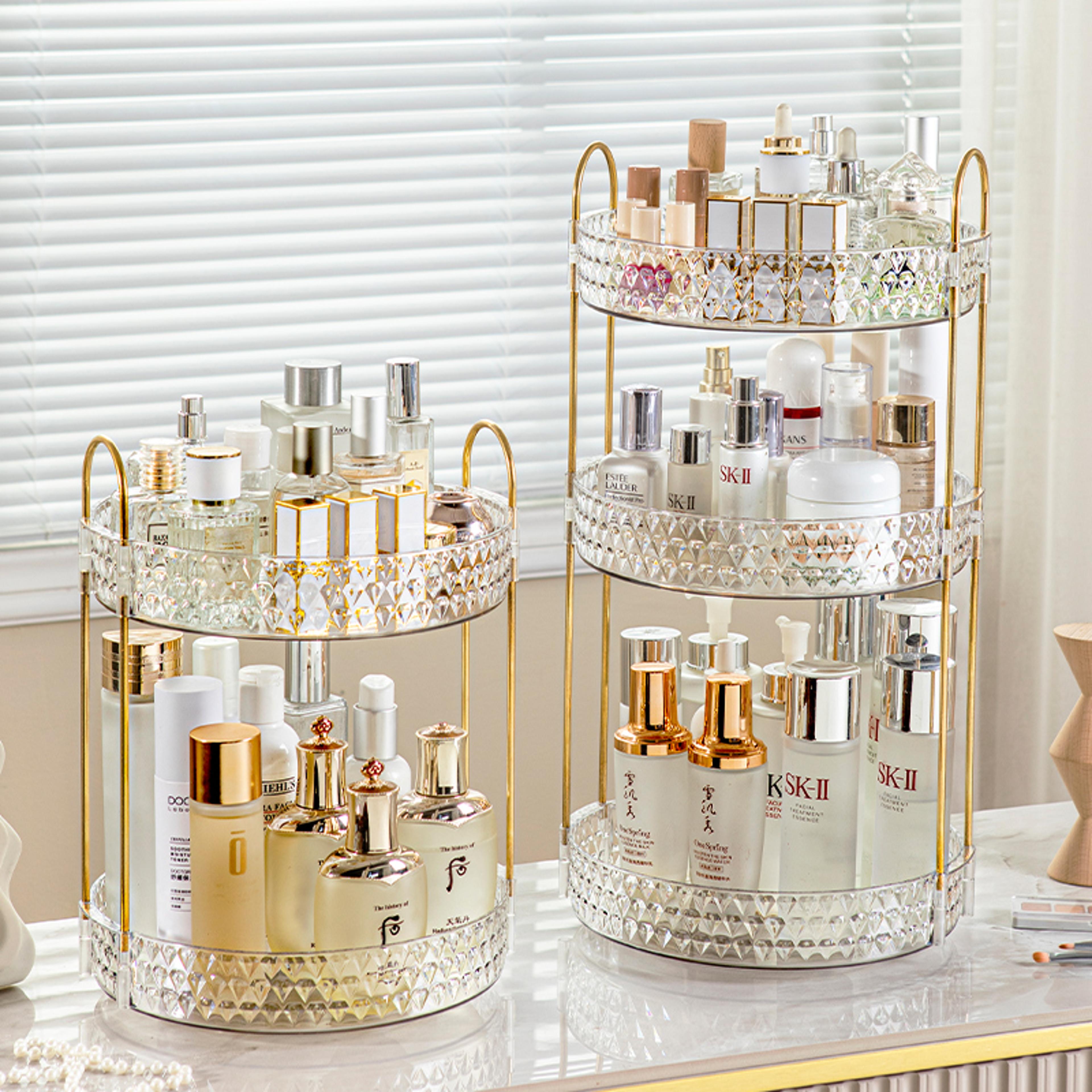 360 rotating makeup organizer 3 tier transparent cosmetic storage rack