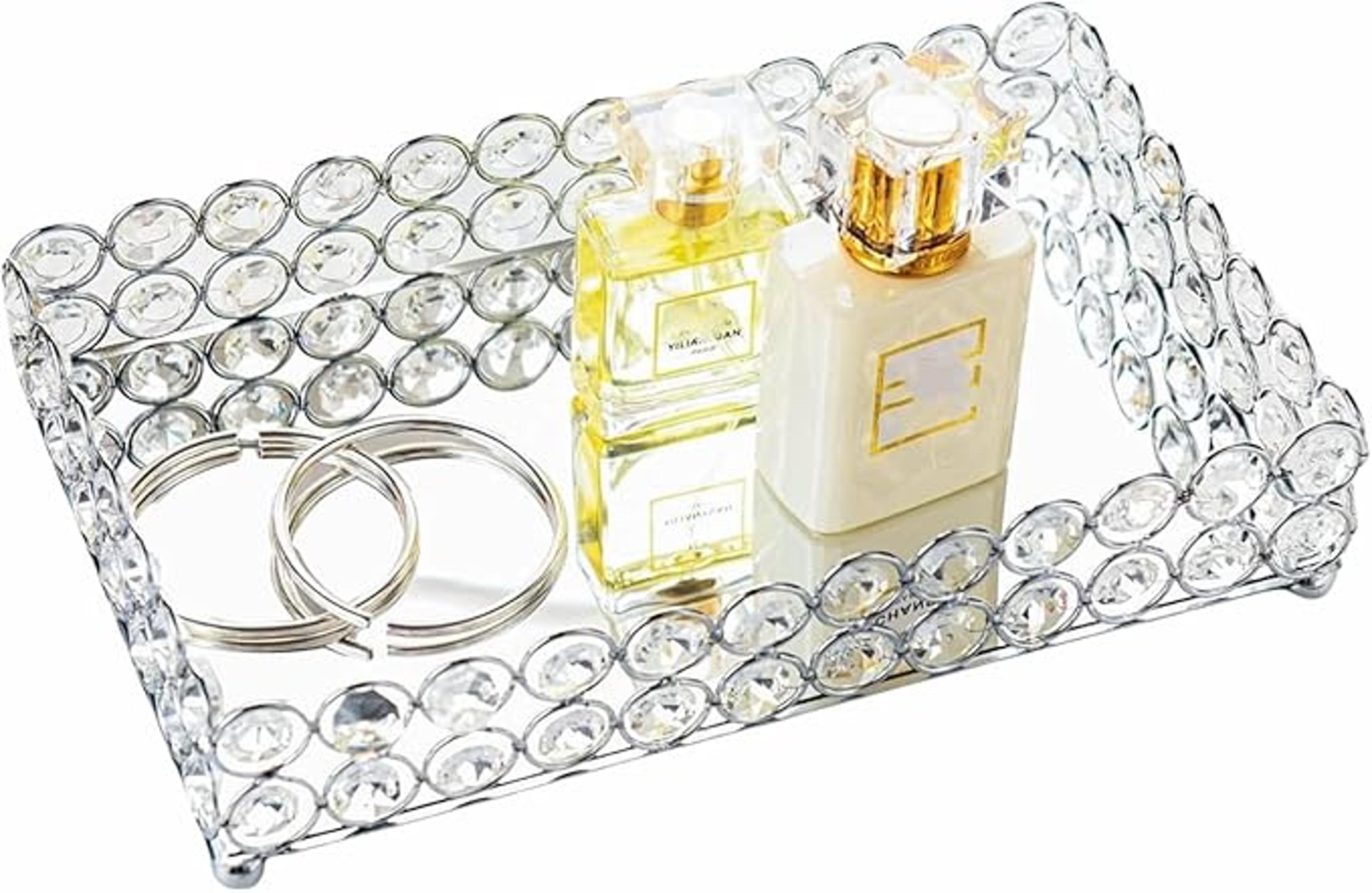 luxury k9 crystal vanity tray mirrored jewelry organizer for perfume and cosmetics