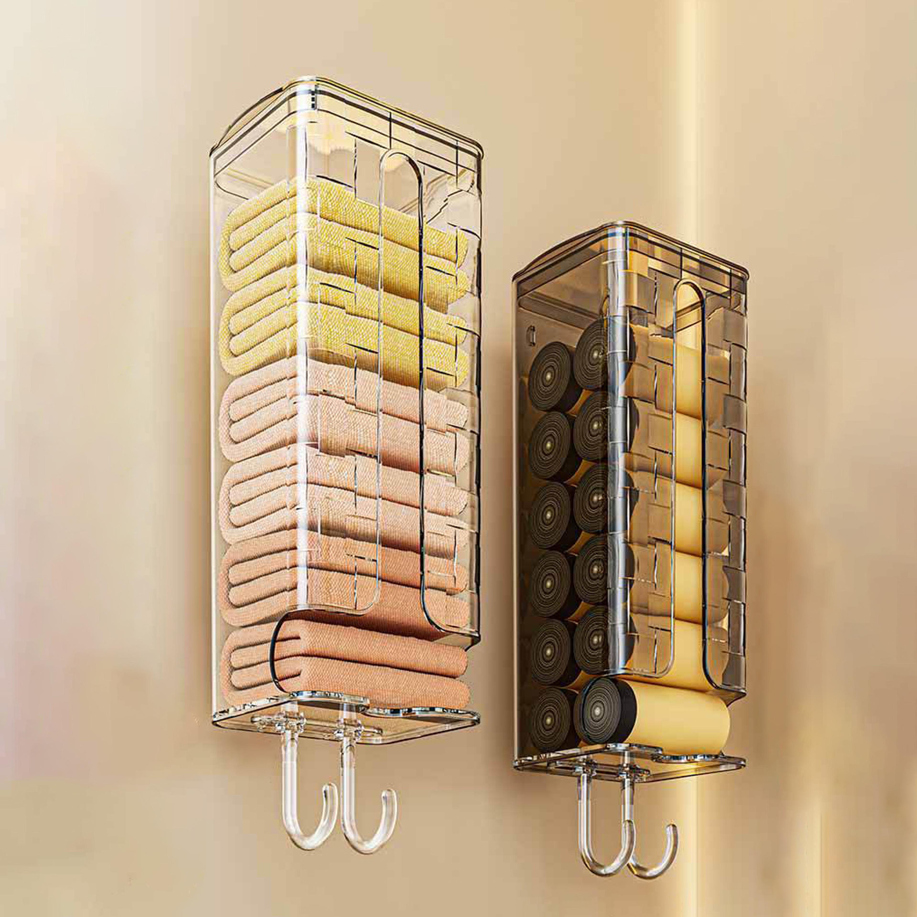 wall mounted underwear and sock organizer with pull out lidded storage box