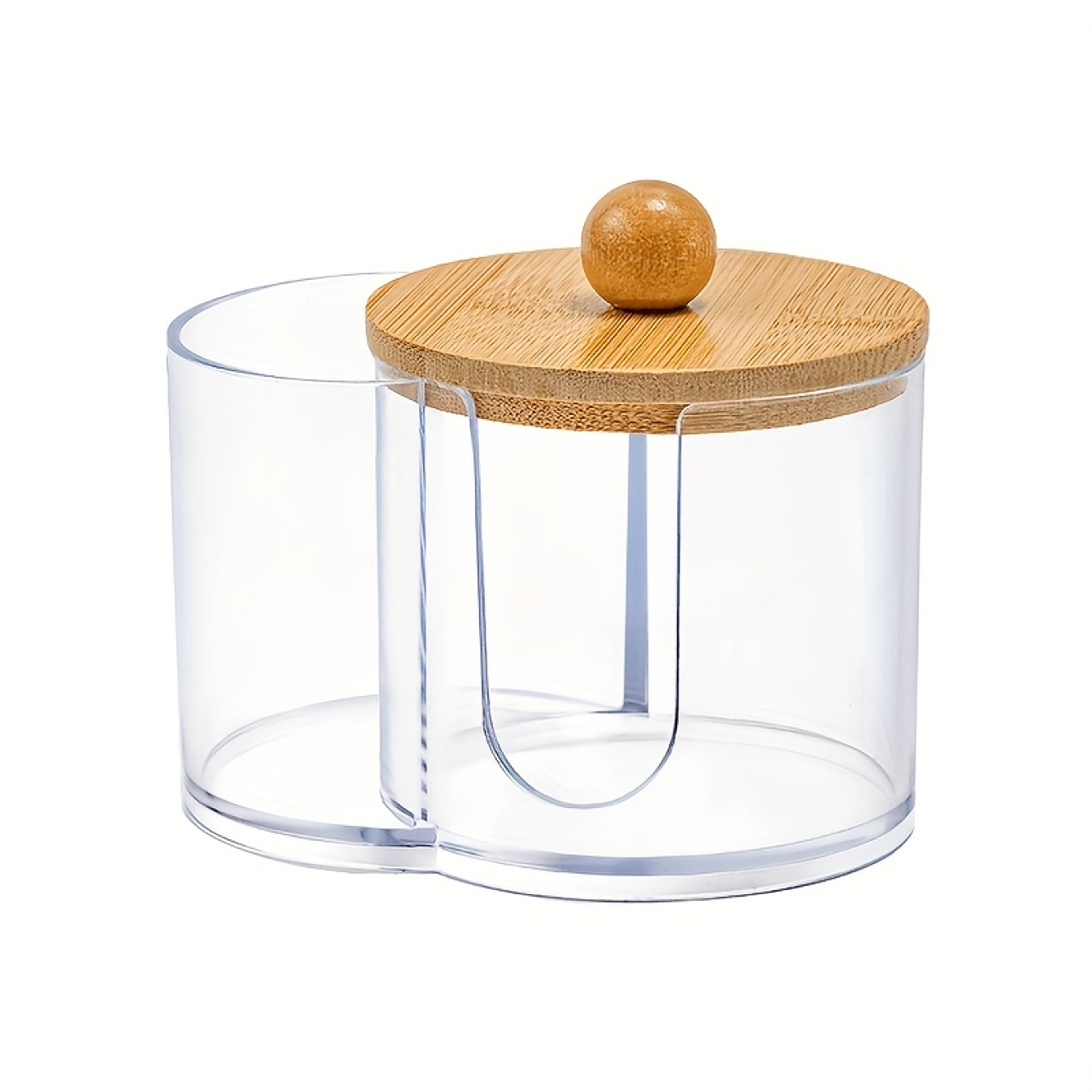 2 in 1 bamboo lid cotton pad and floss holder bathroom vanity organizer