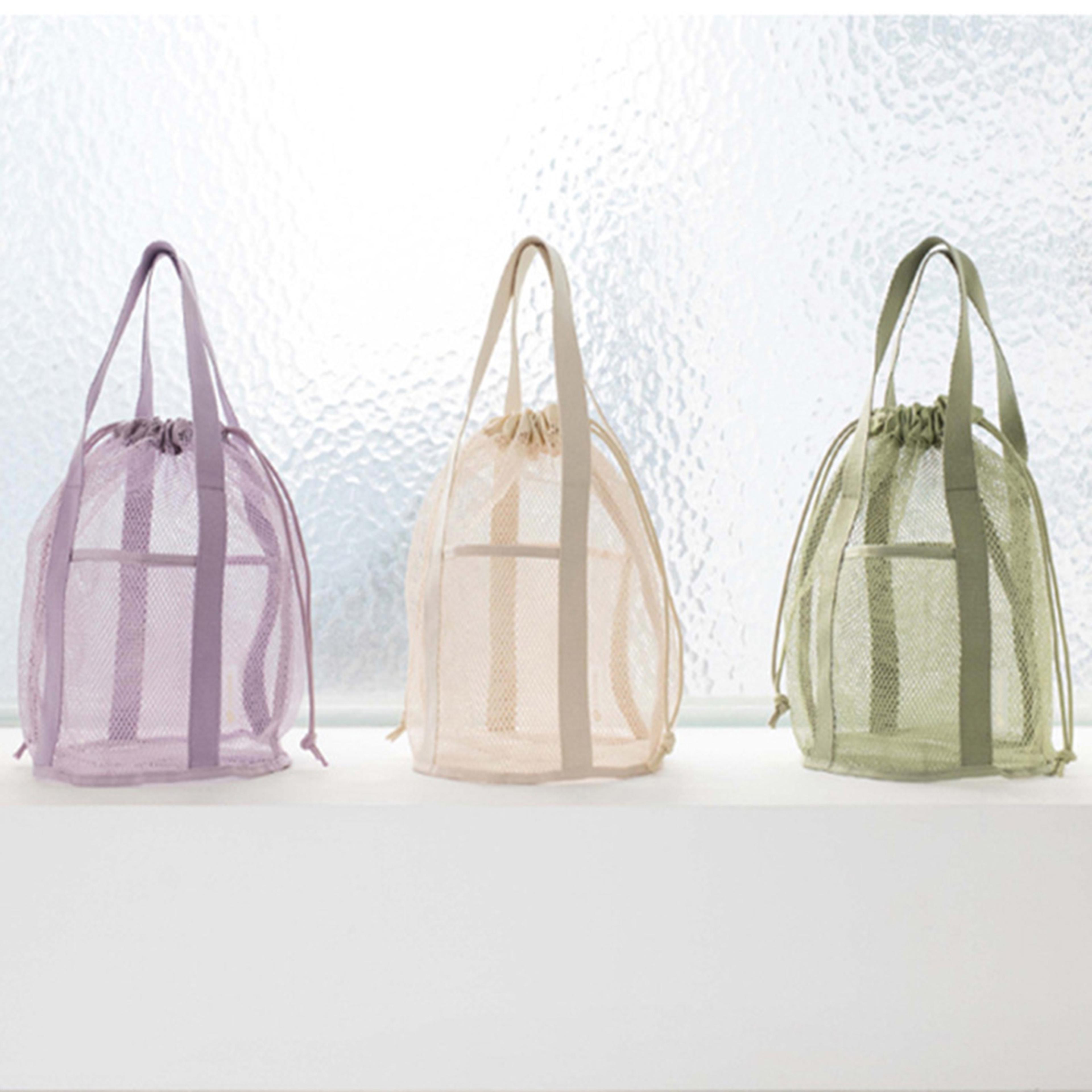 large capacity mesh shower caddy travel toiletry bag foldable drawstring cosmetic organizer