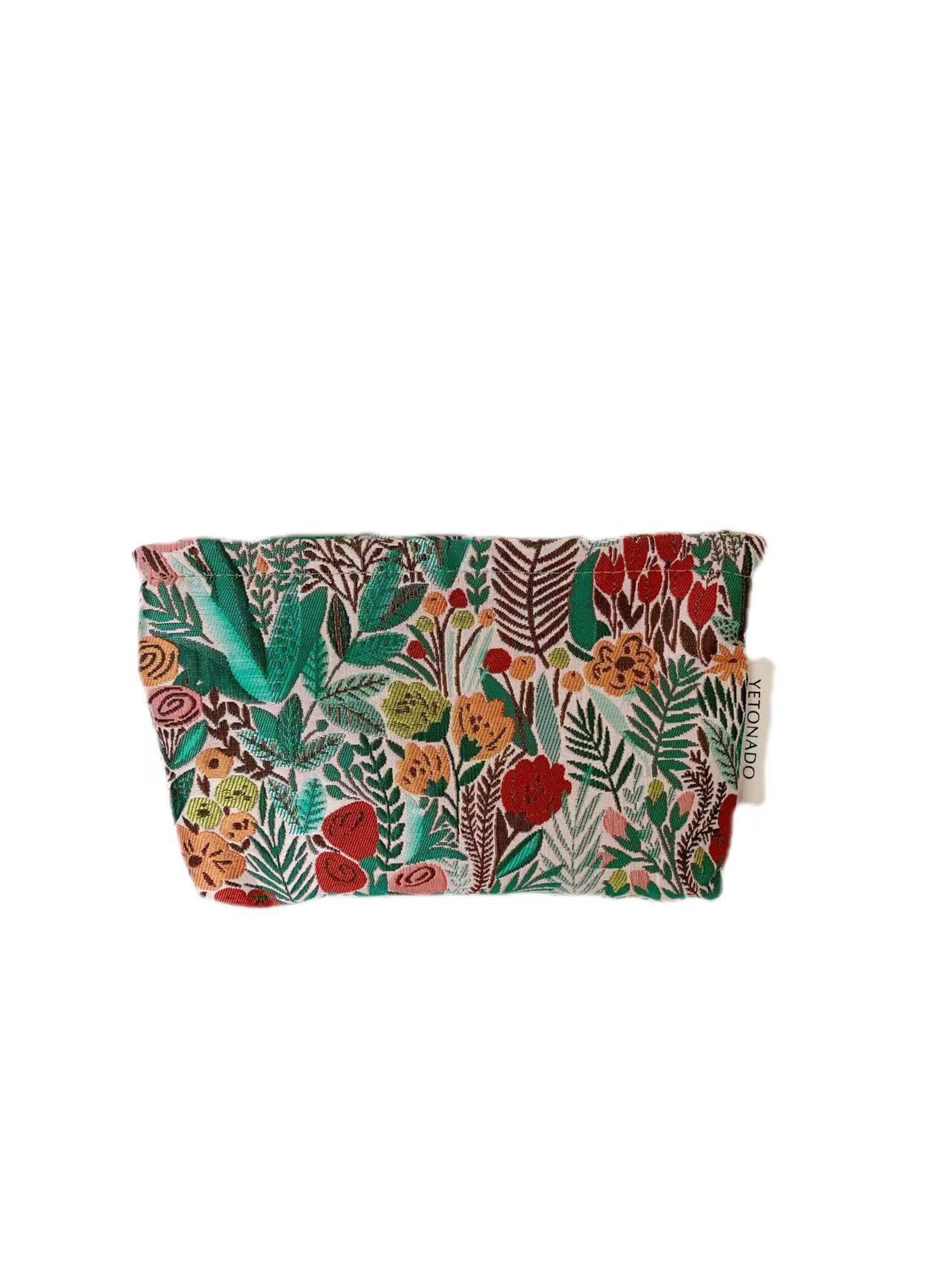 green forest floral embroidered makeup bag large capacity travel cosmetic organizer