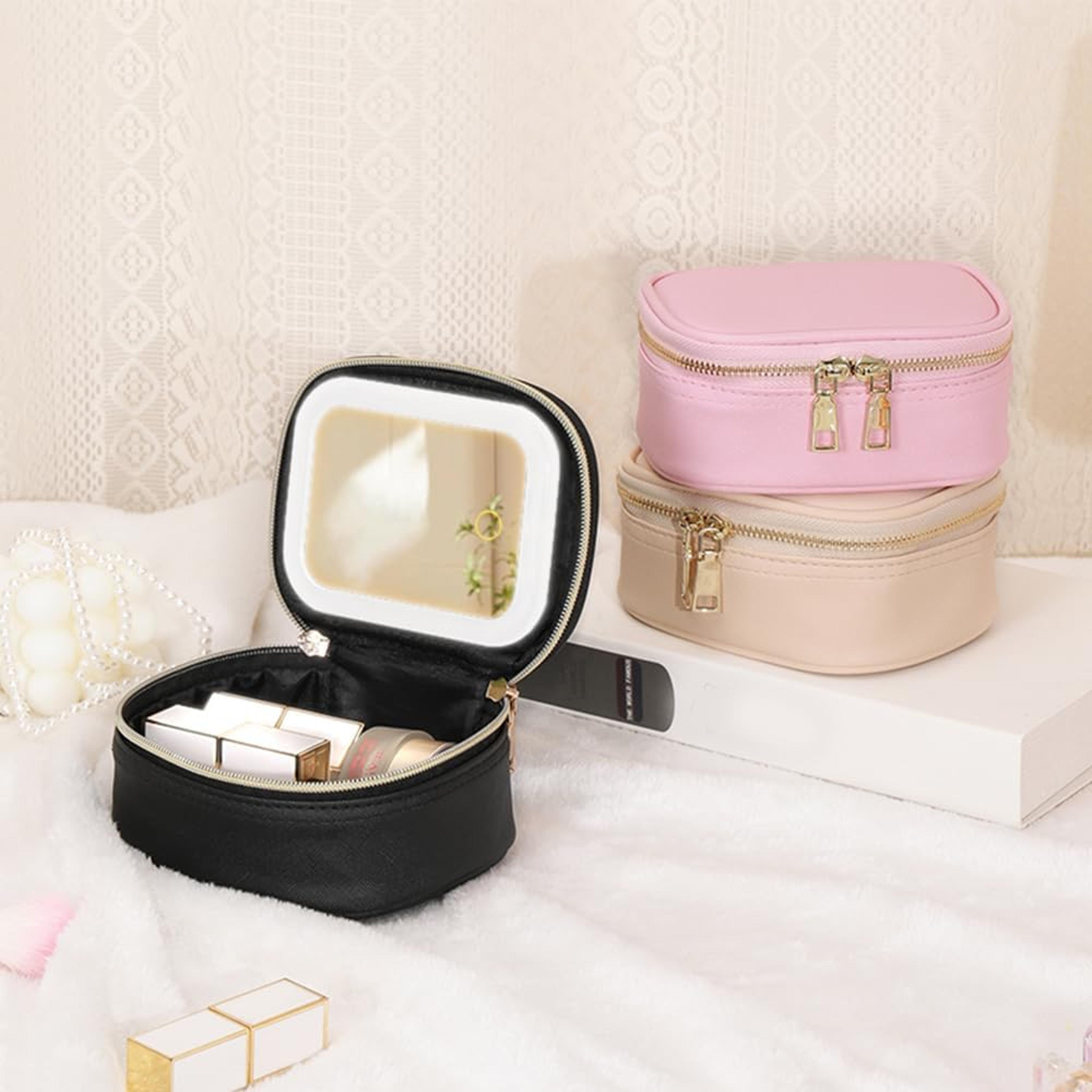 mini makeup bag with led mirror portable travel cosmetic organizer for women