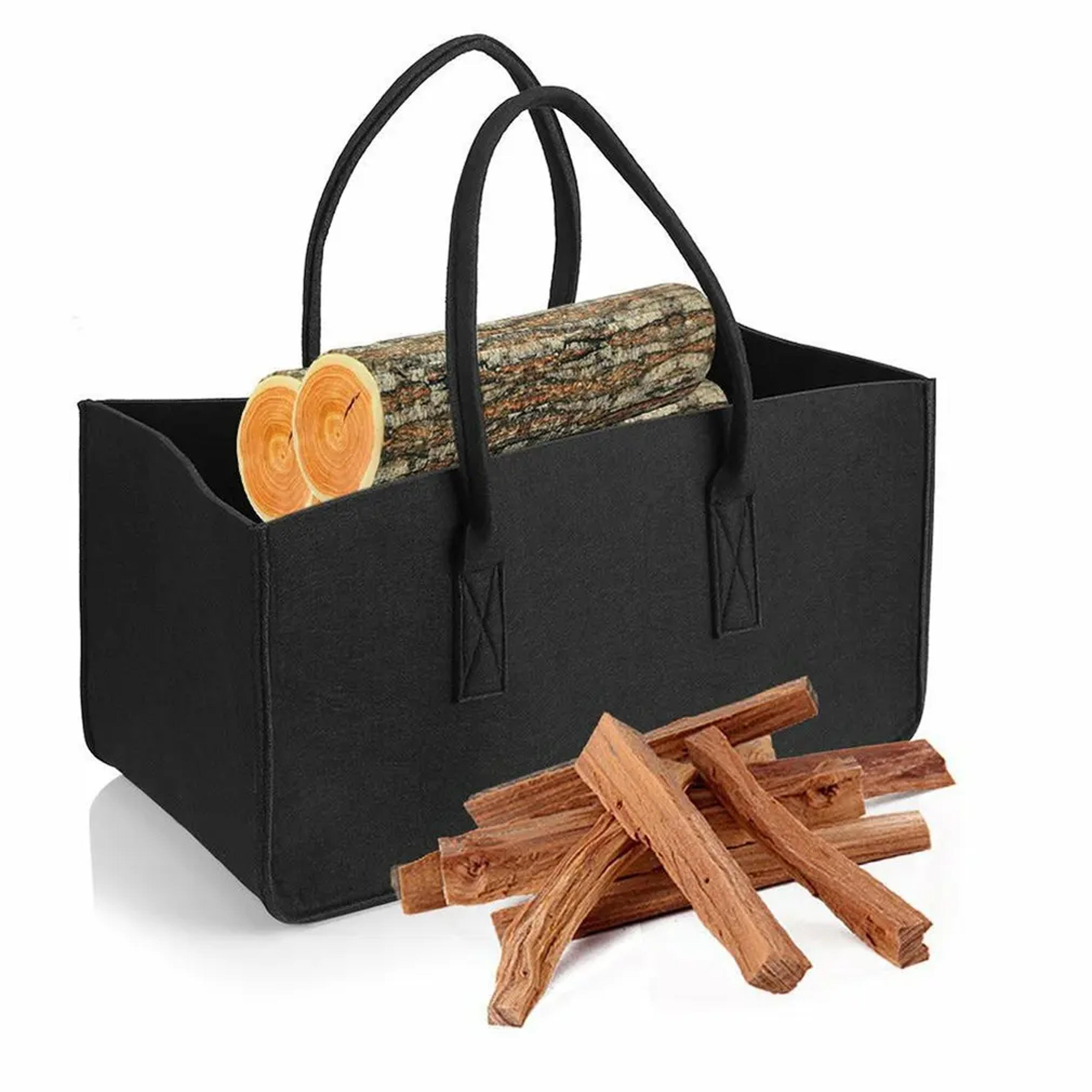 durable felt firewood storage bag double handle log carrier organizer
