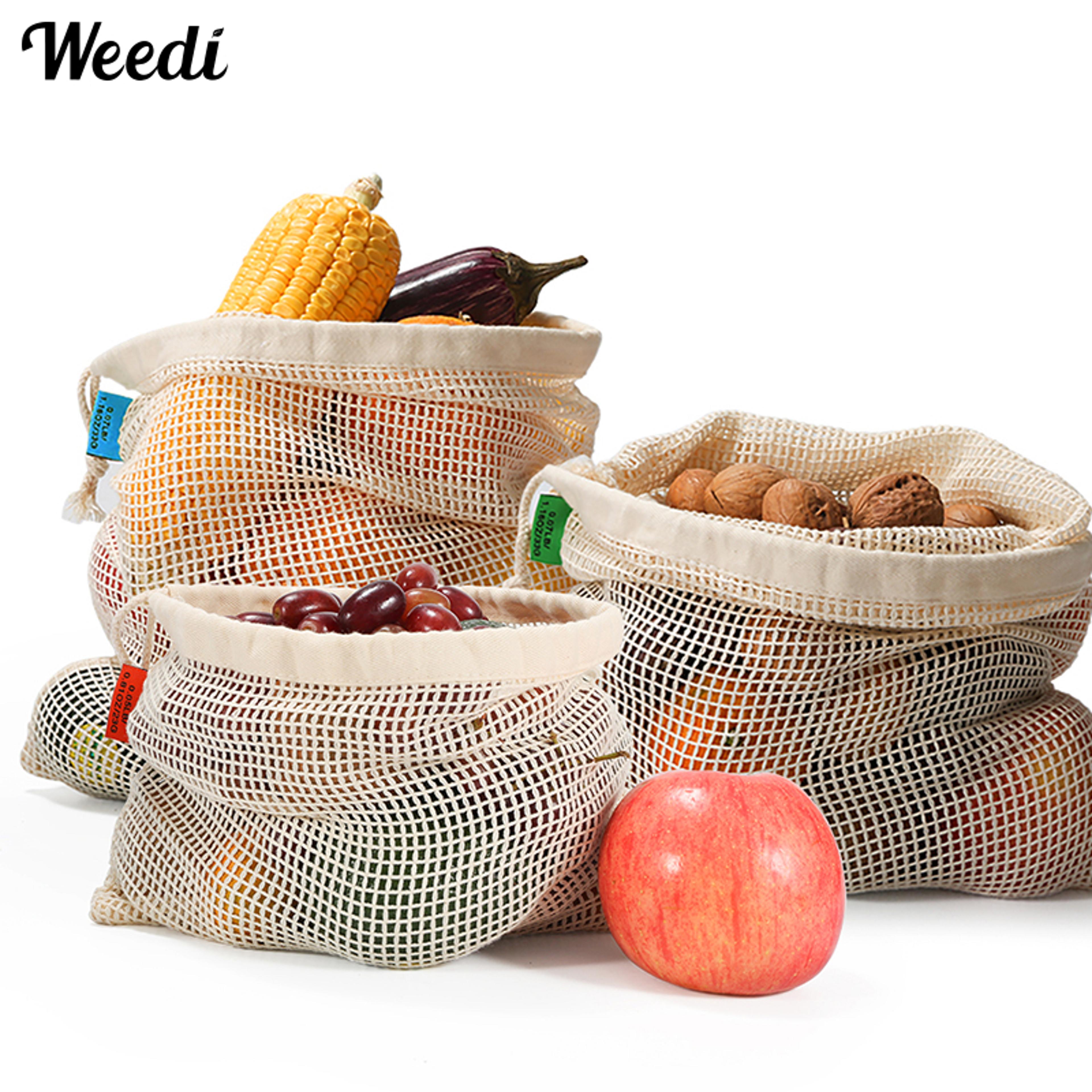 organic cotton reusable produce bags mesh drawstring fruit and vegetable storage bags