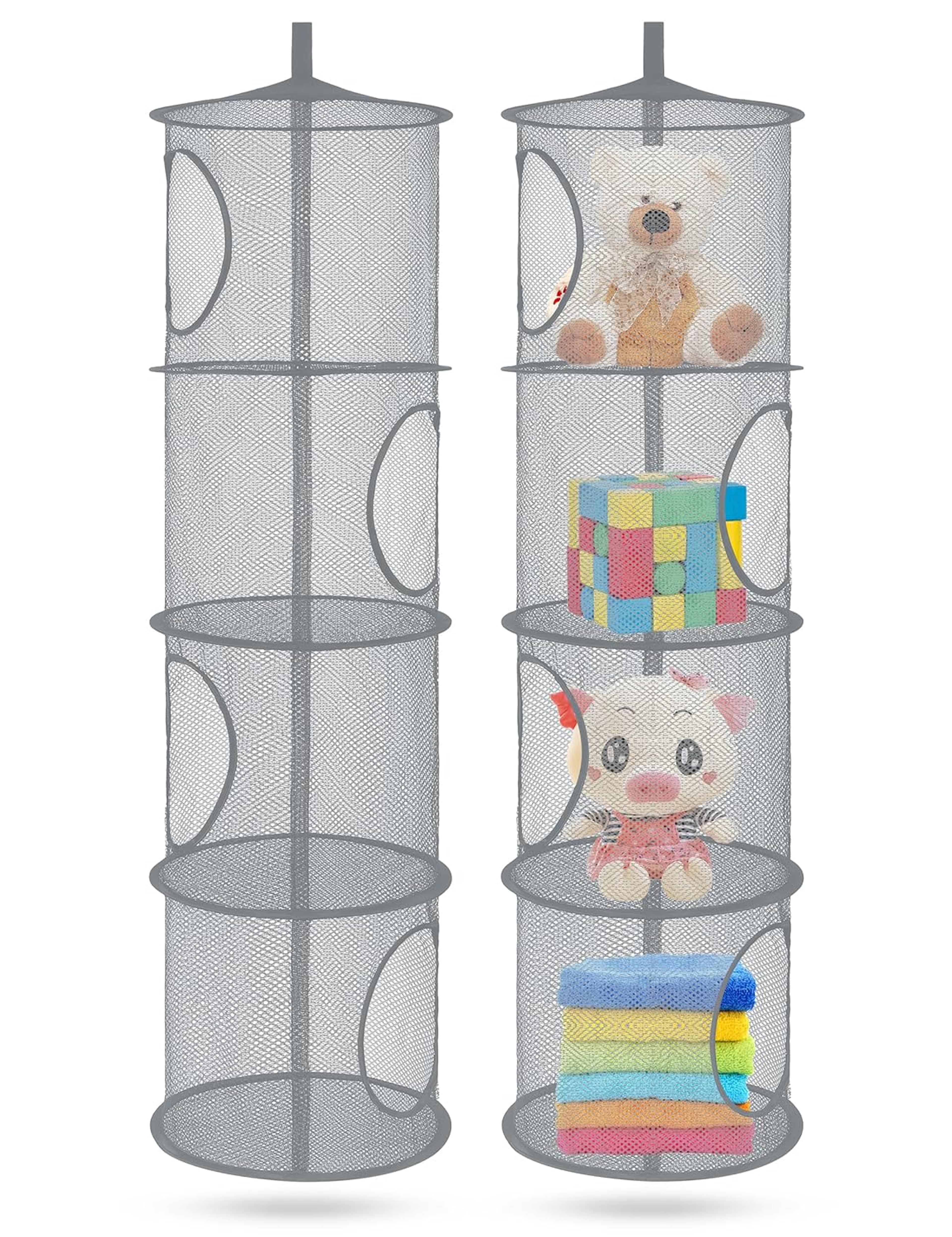 hanging toy organizer 4 compartments mesh storage basket space saving kids toy storage