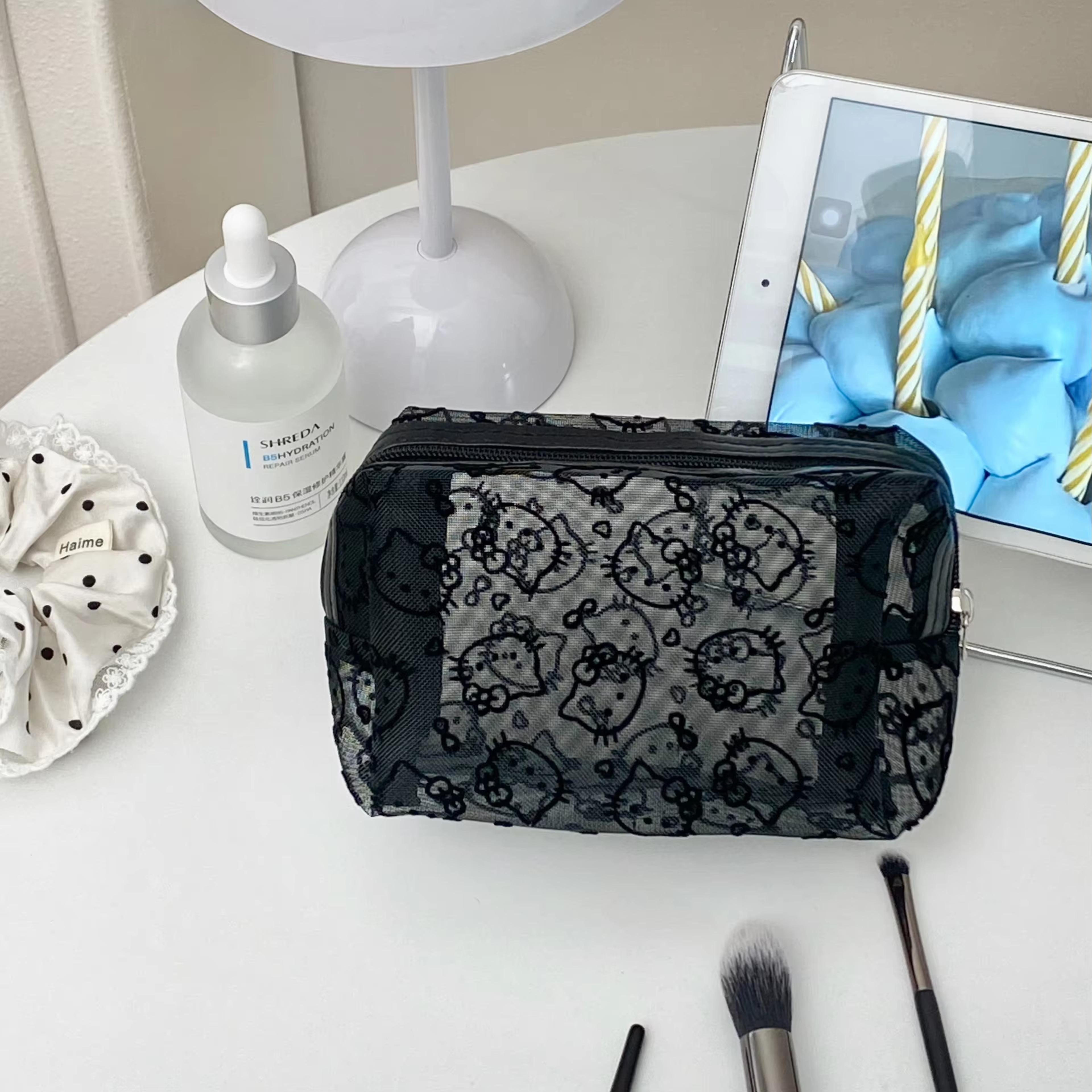 black mesh makeup bag large capacity travel cosmetic pouch toiletry organizer