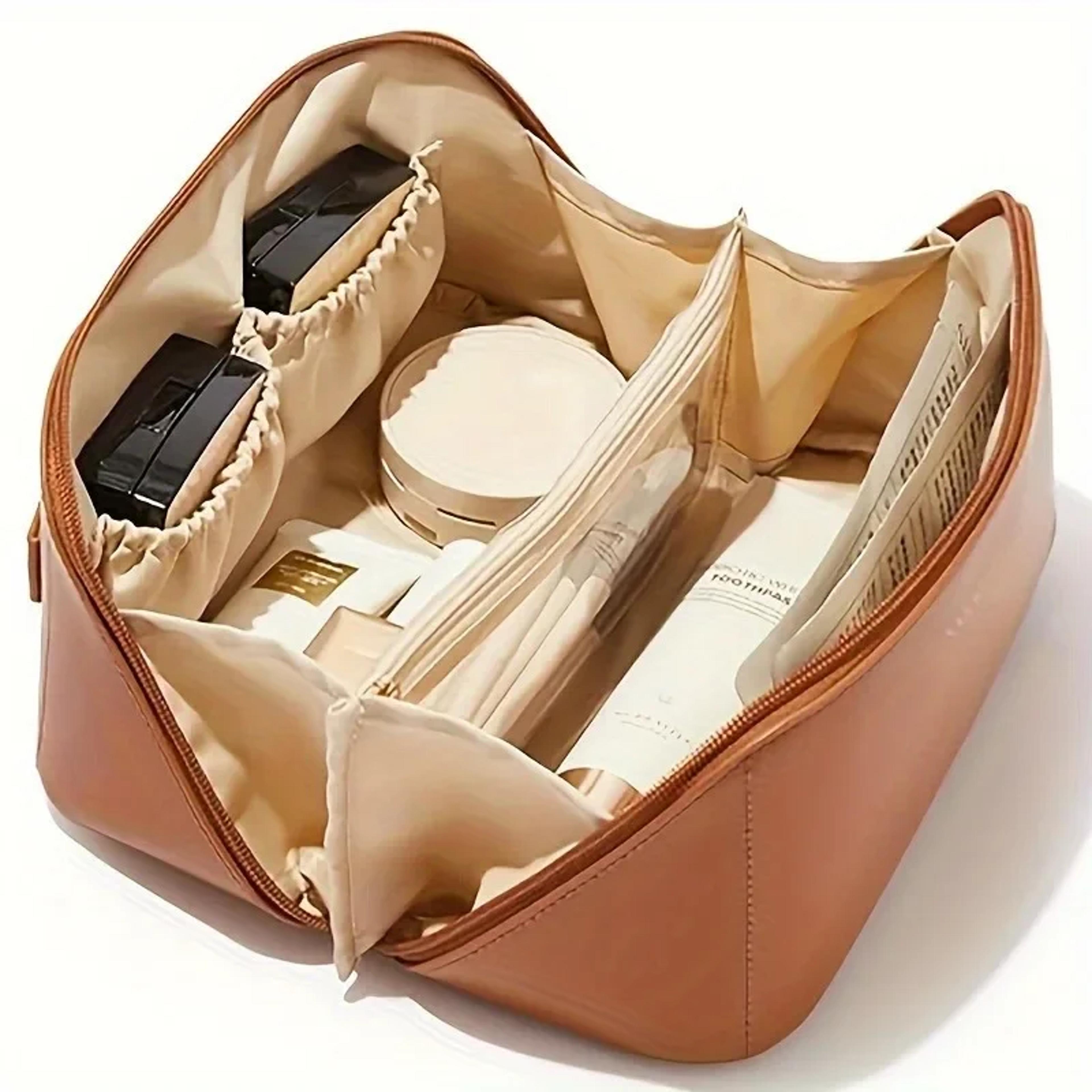 large capacity waterproof travel makeup bag with divider and handle
