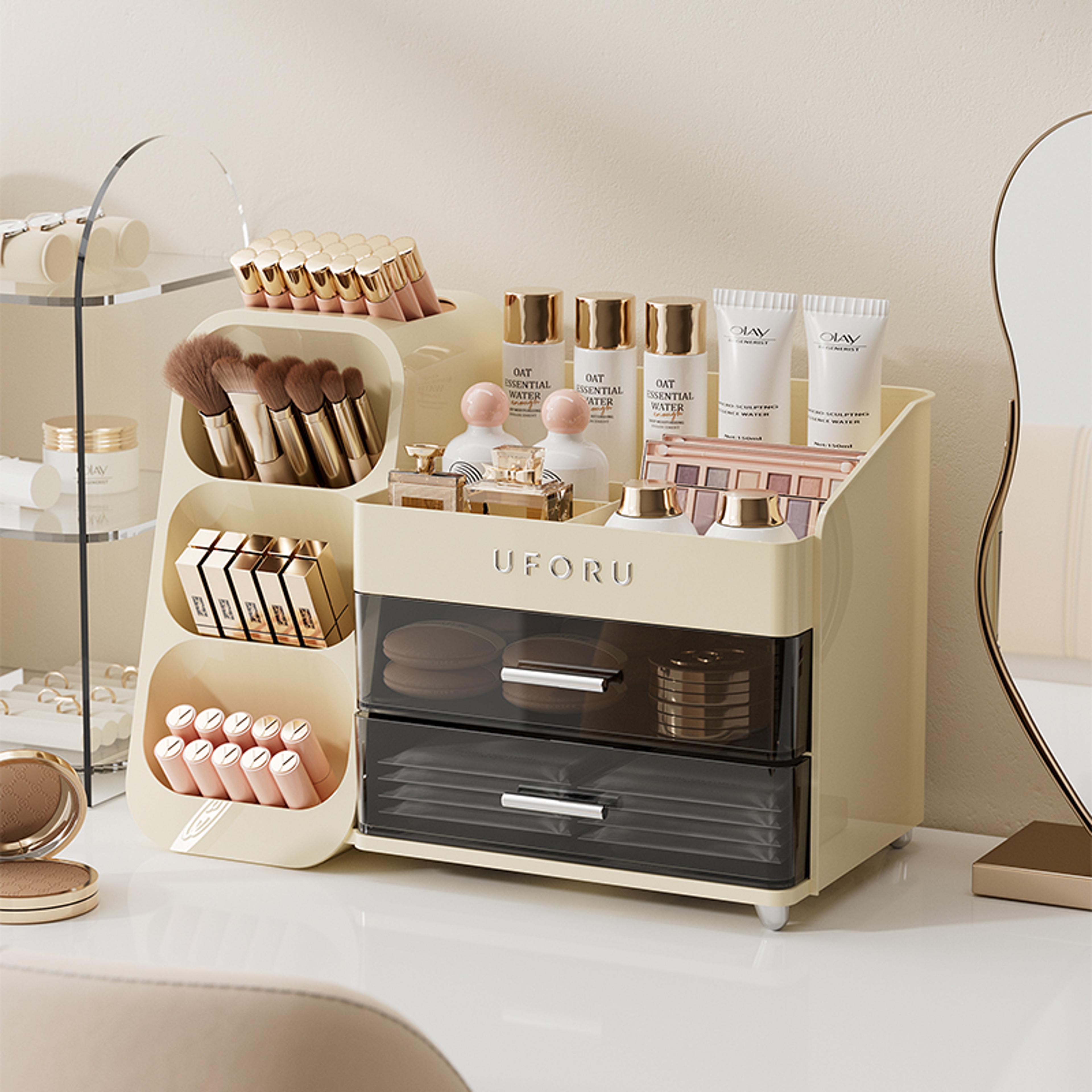 uforu large capacity makeup organizer cosmetics storage box for dorm room and desk