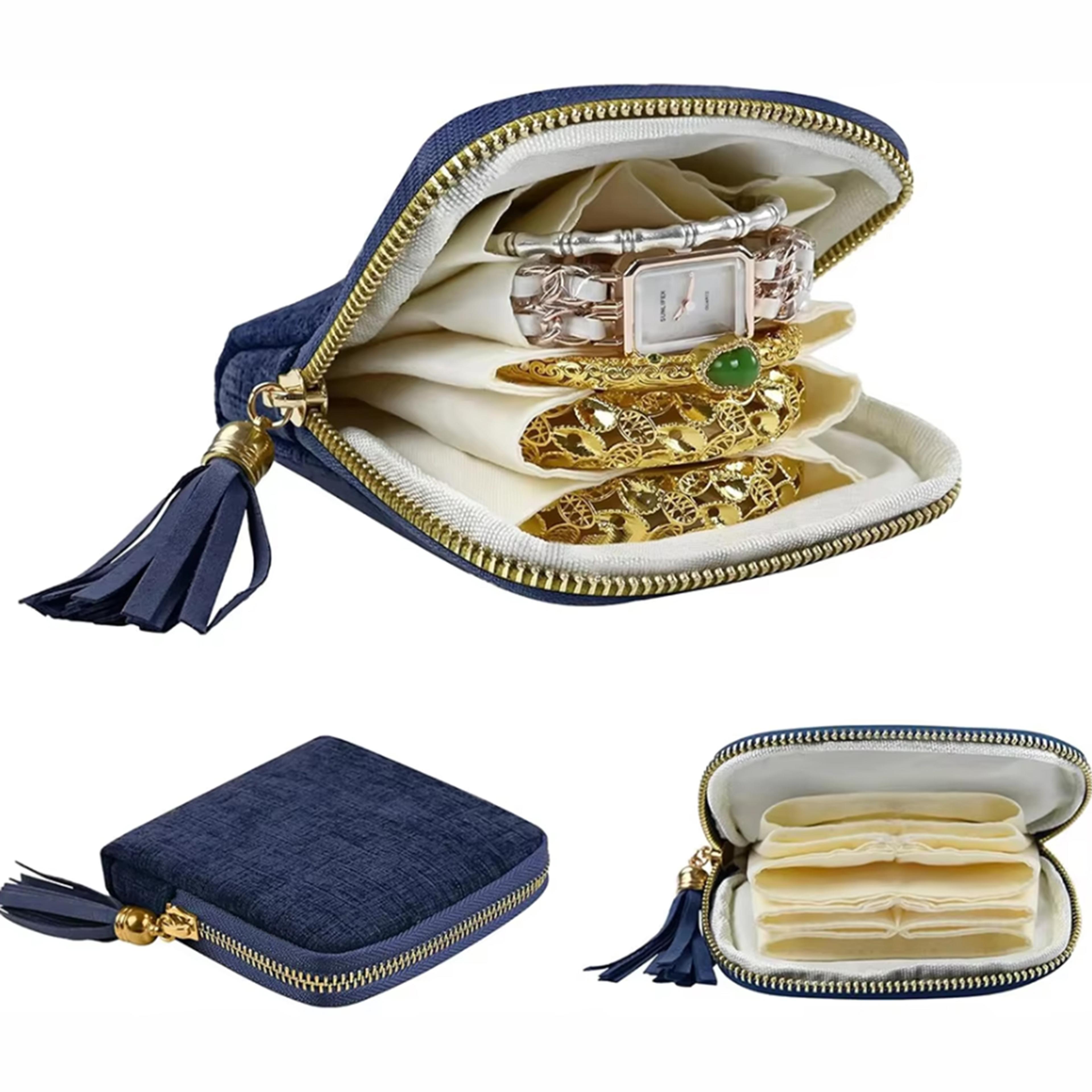 portable travel jewelry organizer pouch with 5 compartments velvet storage case