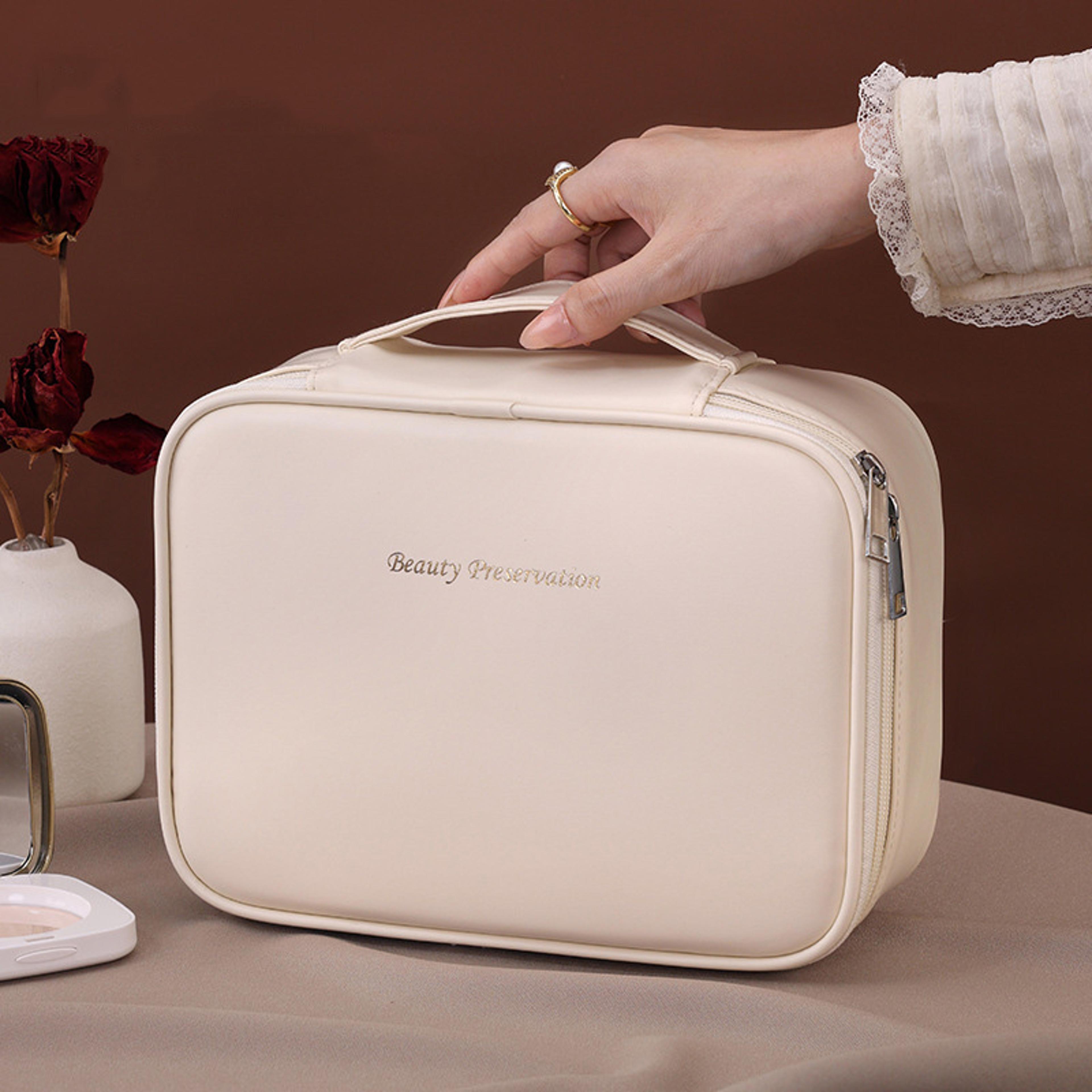 large capacity makeup bag double layer travel cosmetic and toiletry organizer