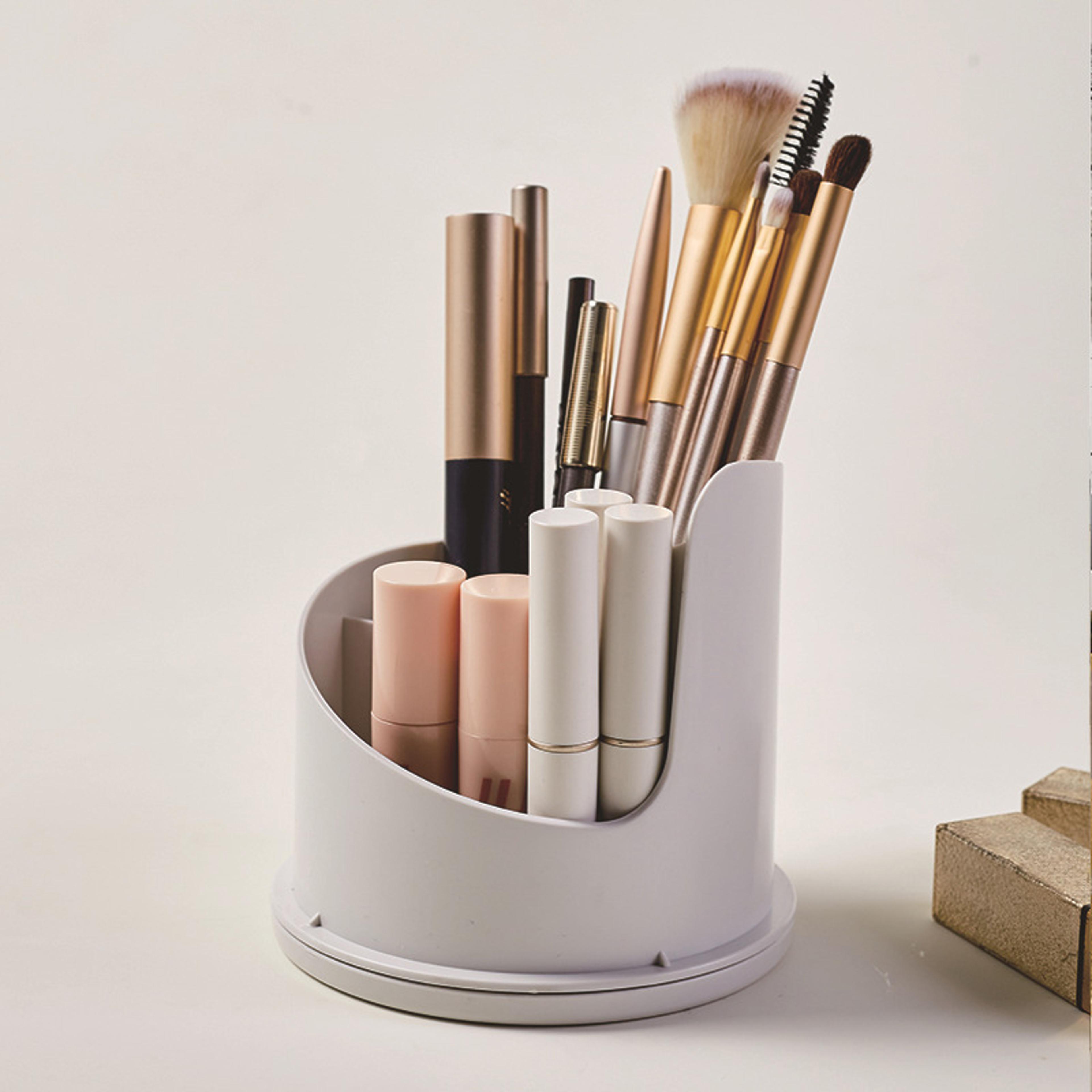 360° rotating makeup brush holder with lid cosmetic storage box