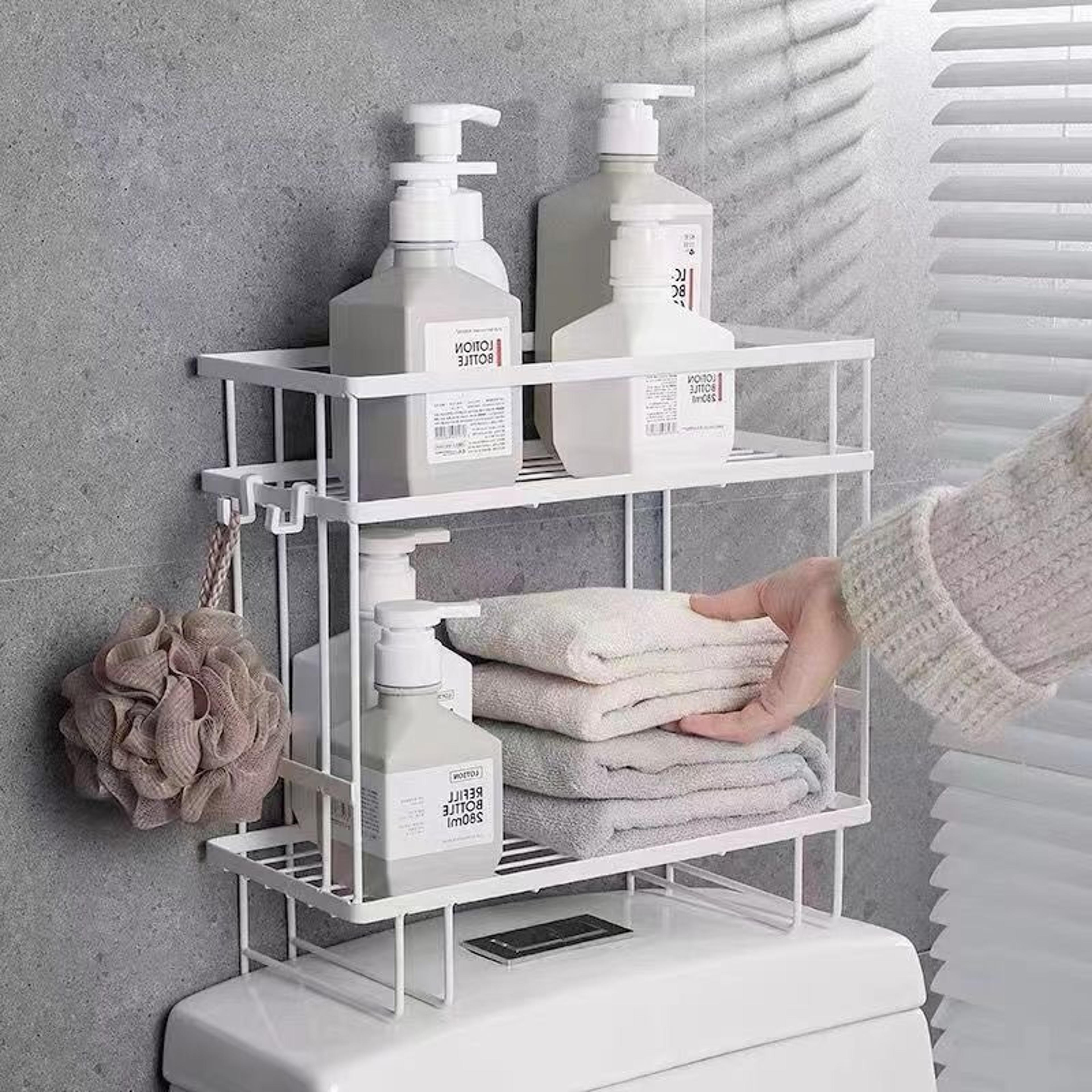 no drill bathroom storage rack wall mounted shelf for shampoo towels and cosmetics