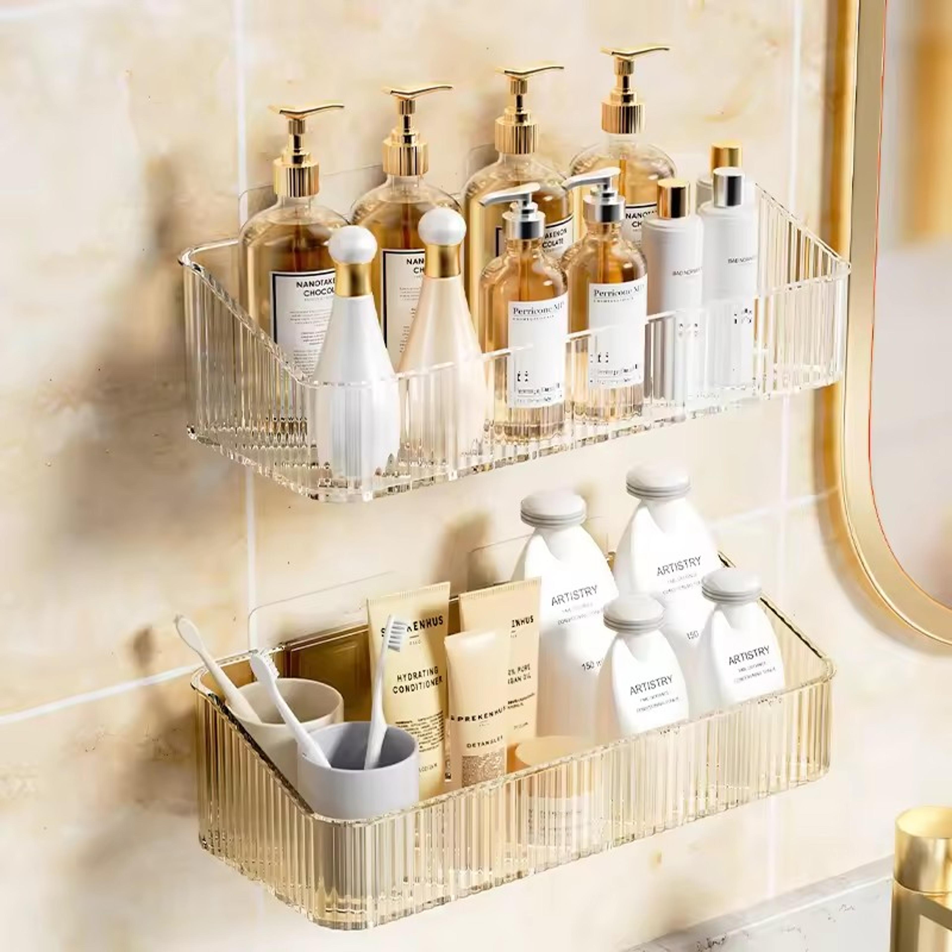 wall mounted bathroom shelf corner cosmetic organizer no drill storage rack