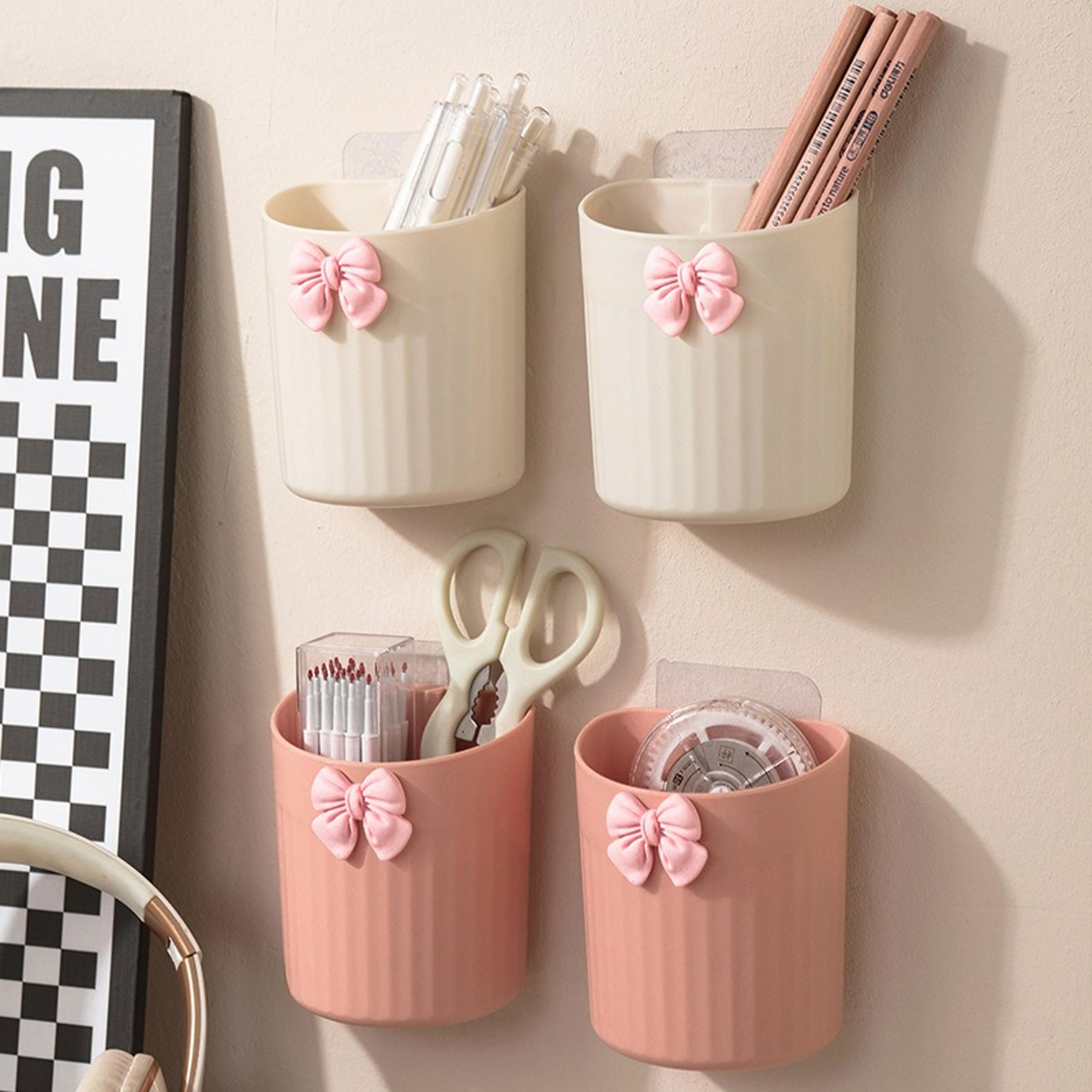 wall mounted organizer with bow design no drill makeup brush and bathroom storage