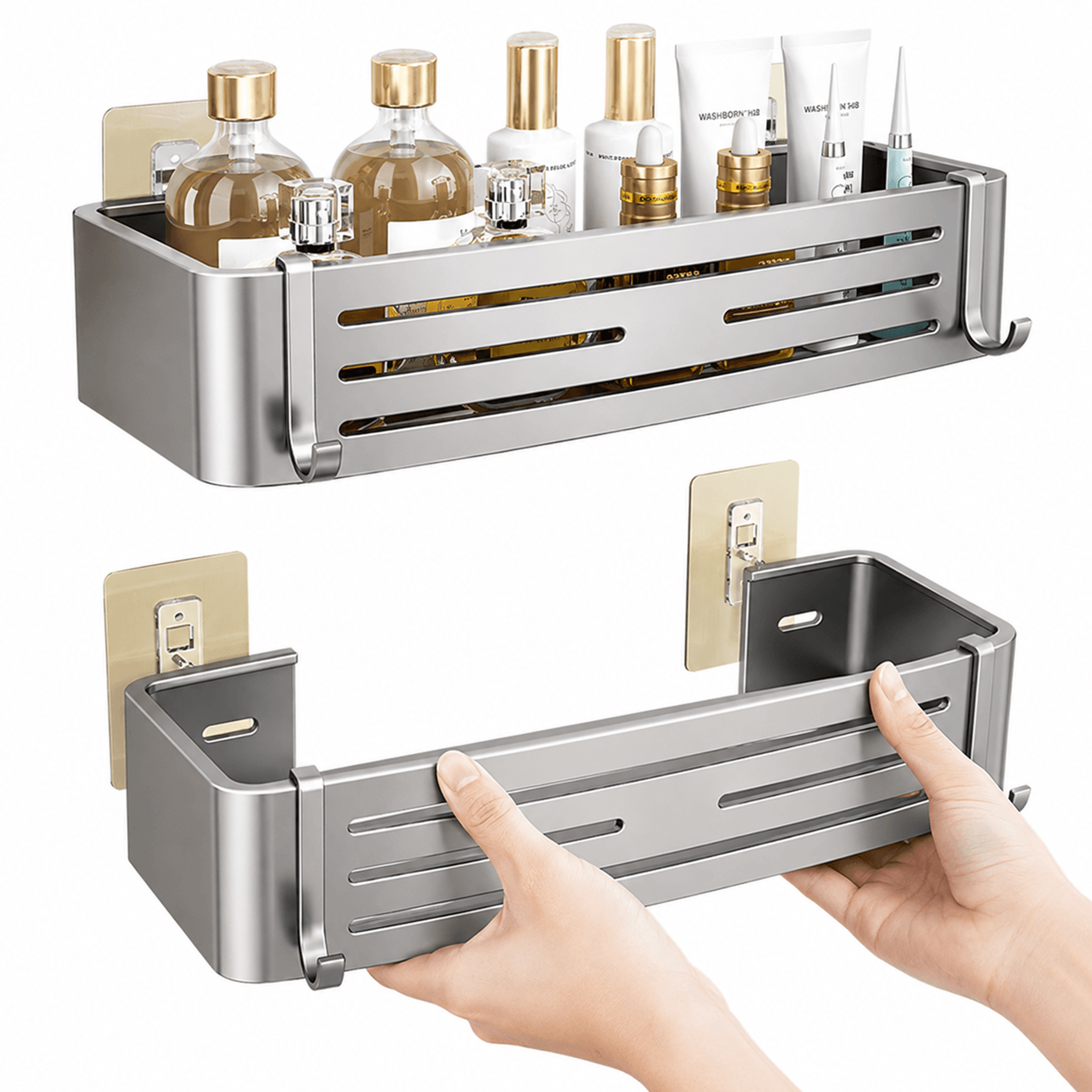 no drill bathroom shelf aluminum wall mounted storage rack for shampoo makeup and toiletries